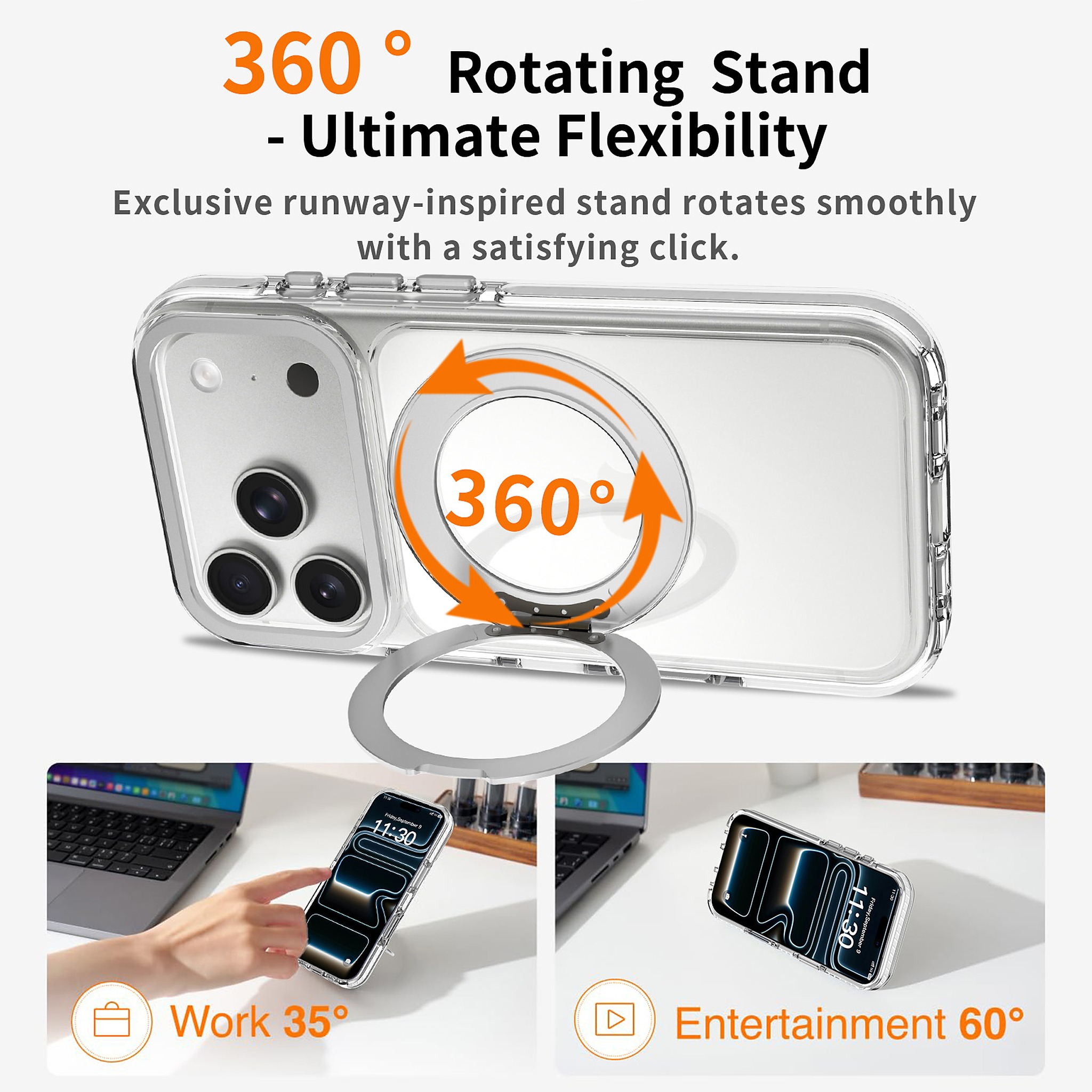 SendaFit Iridescent Clear 360° Stand Case for iPhone 17 Pro & 18 Pro detail 23