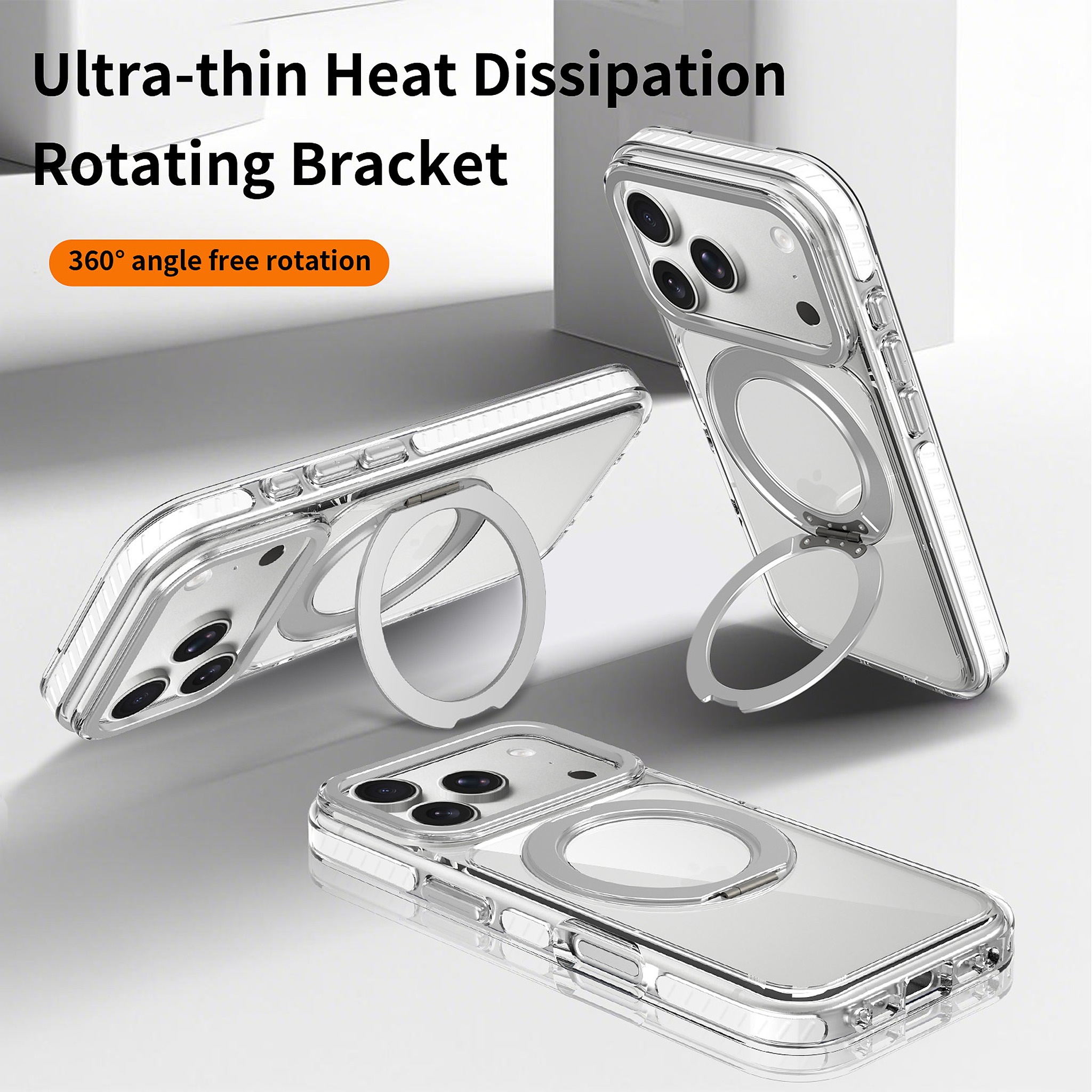 SendaFit Iridescent Clear 360° Stand Case for iPhone 17 Pro & 18 Pro detail 24