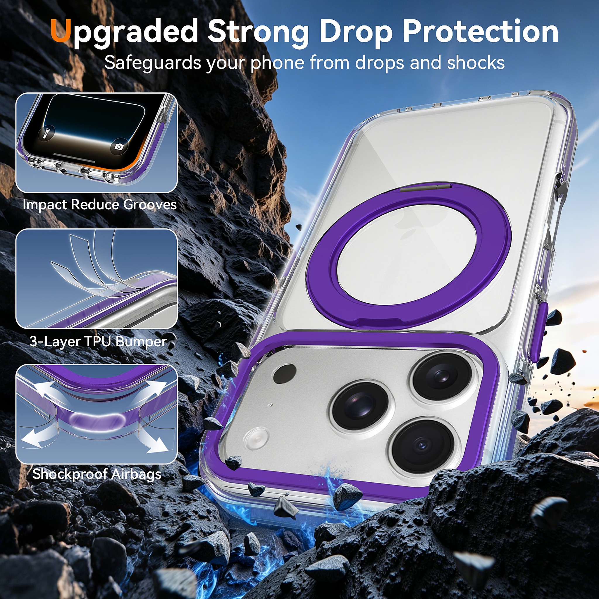 SendaFit Iridescent Clear 360° Stand Case for iPhone 17 Pro & 18 Pro detail 26