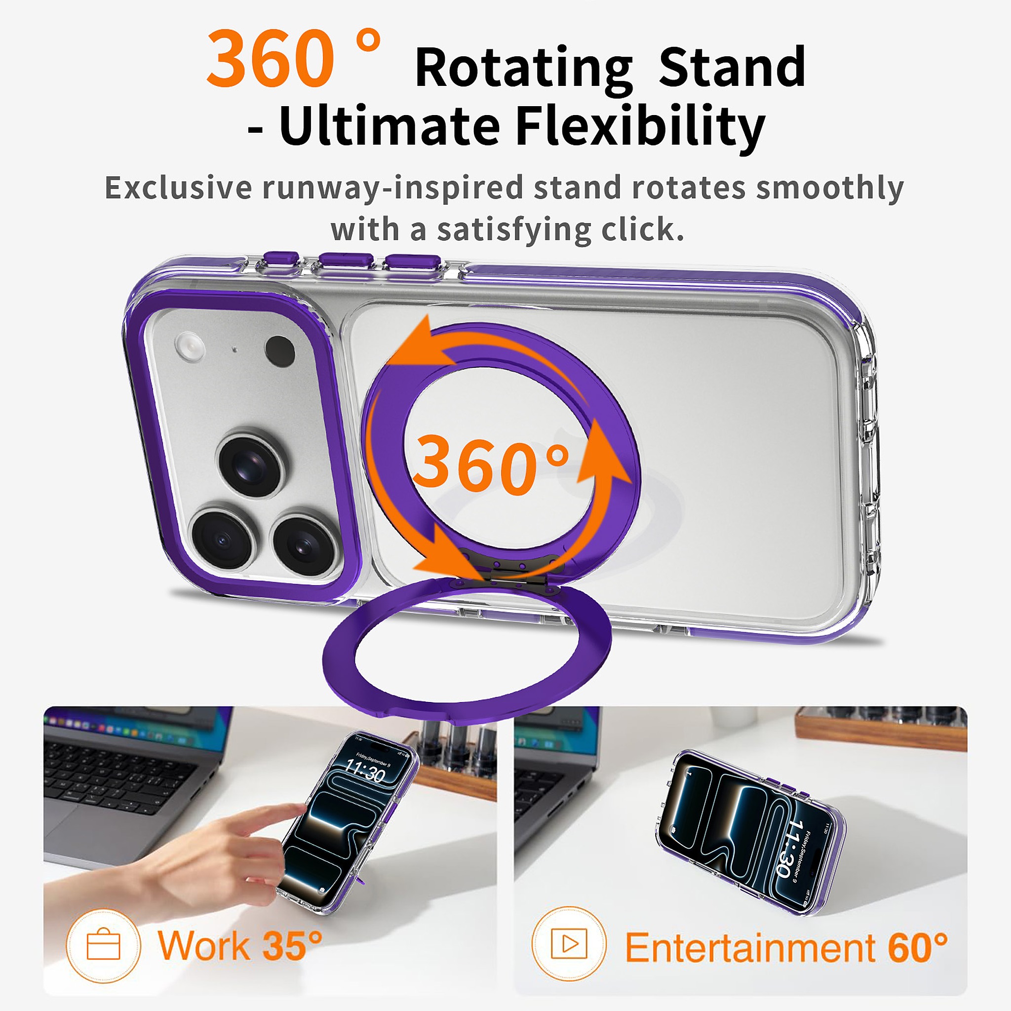 SendaFit Iridescent Clear 360° Stand Case for iPhone 17 Pro & 18 Pro detail 27