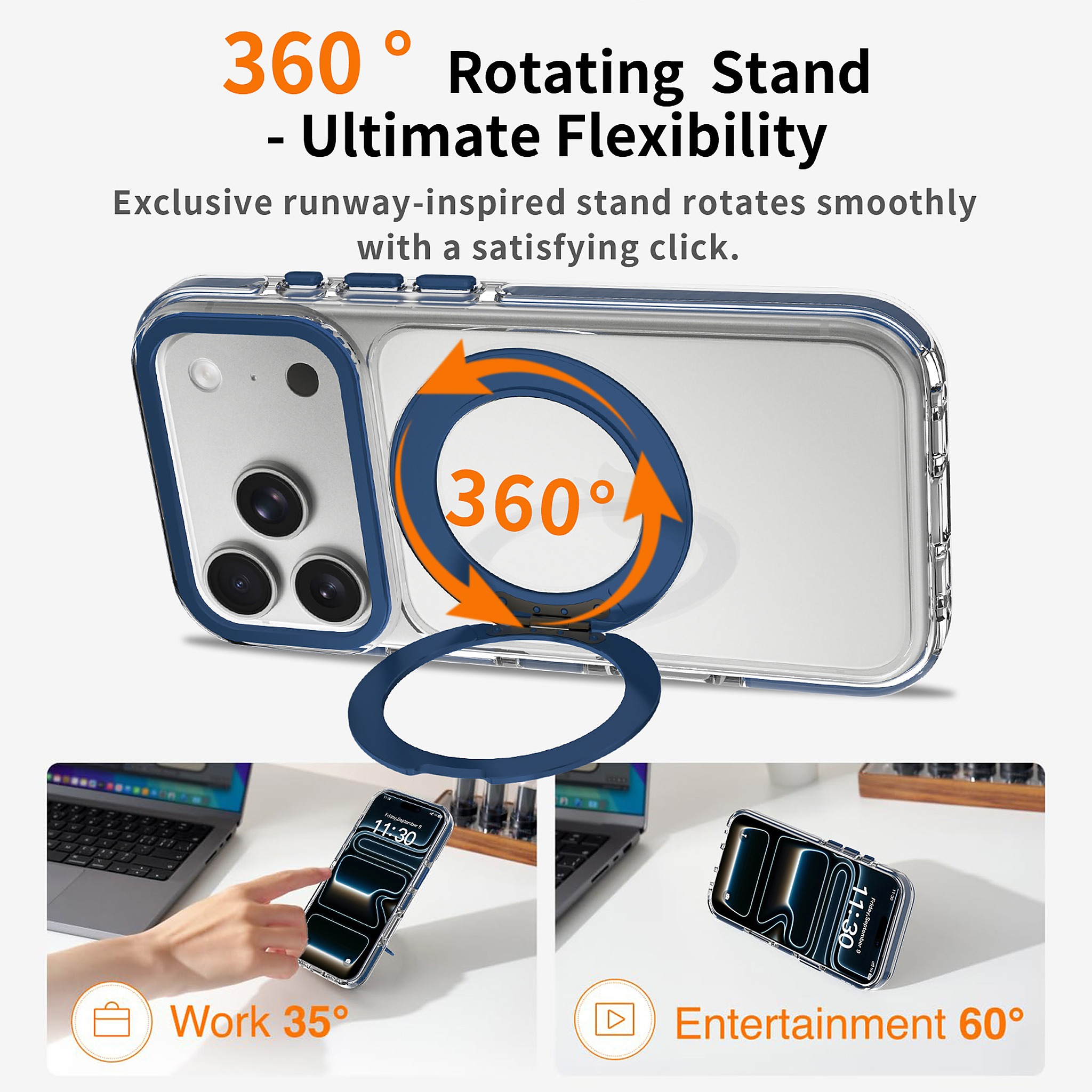 SendaFit Iridescent Clear 360° Stand Case for iPhone 17 Pro & 18 Pro detail 3