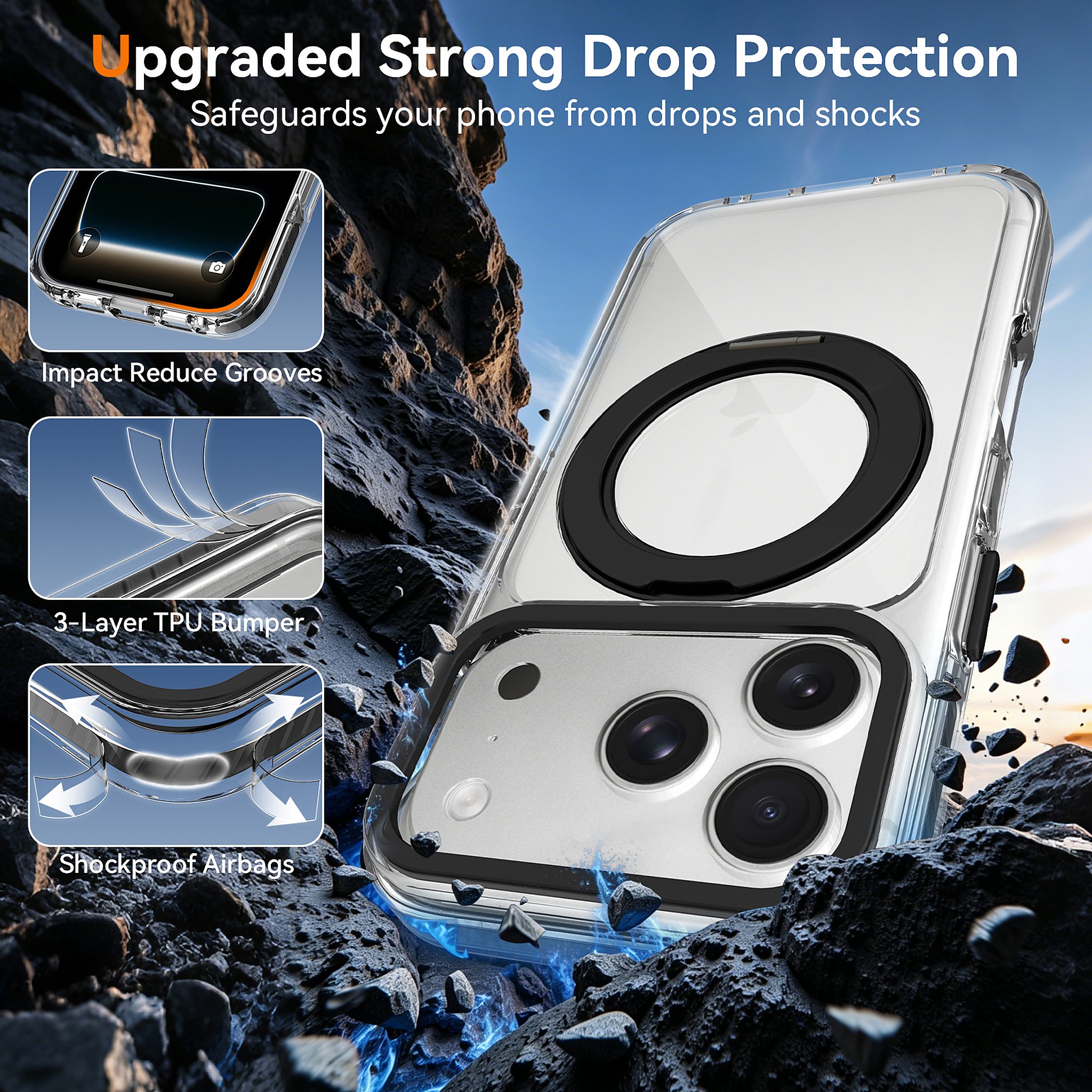 SendaFit Iridescent Clear 360° Stand Case for iPhone 17 Pro & 18 Pro detail 31