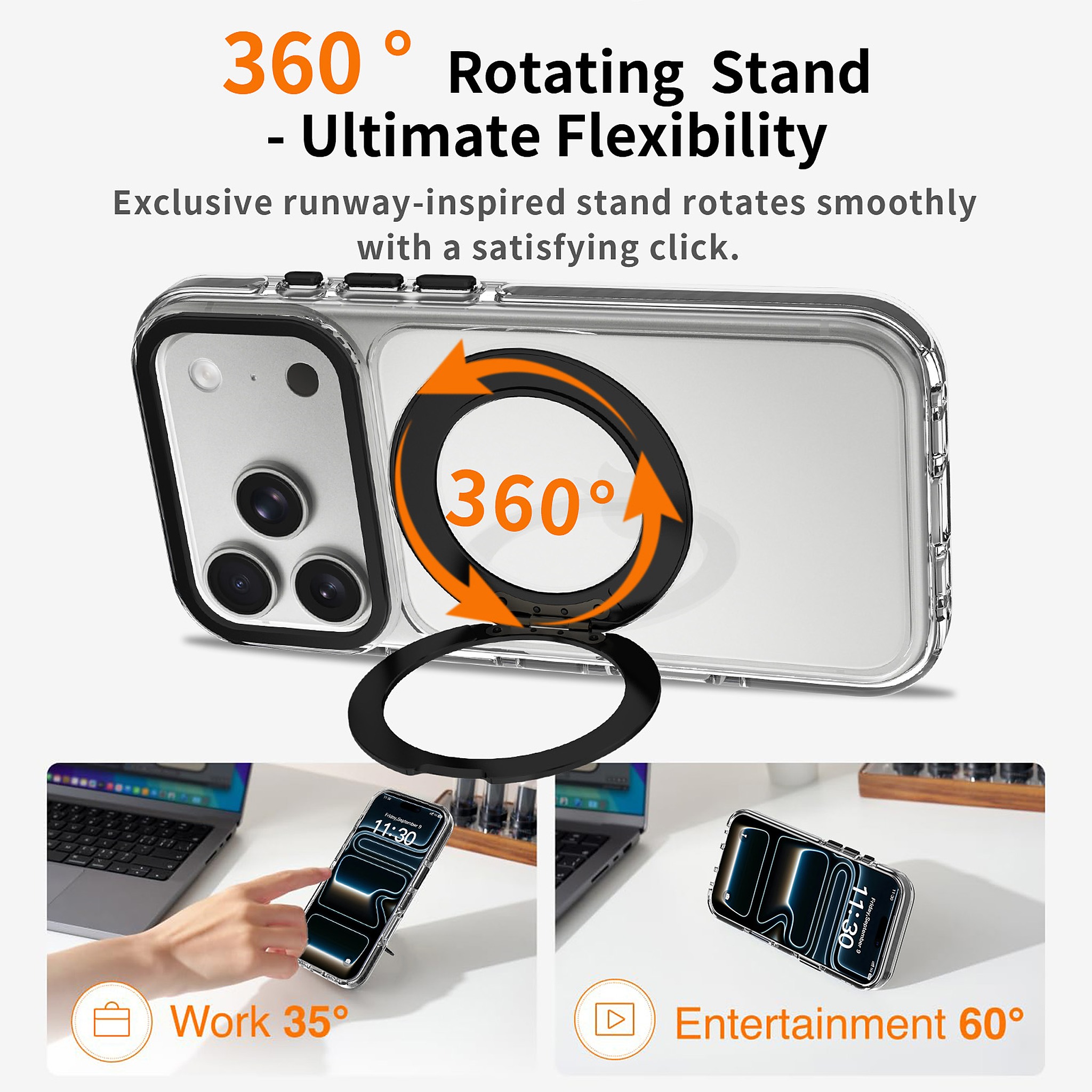 SendaFit Iridescent Clear 360° Stand Case for iPhone 17 Pro & 18 Pro detail 32