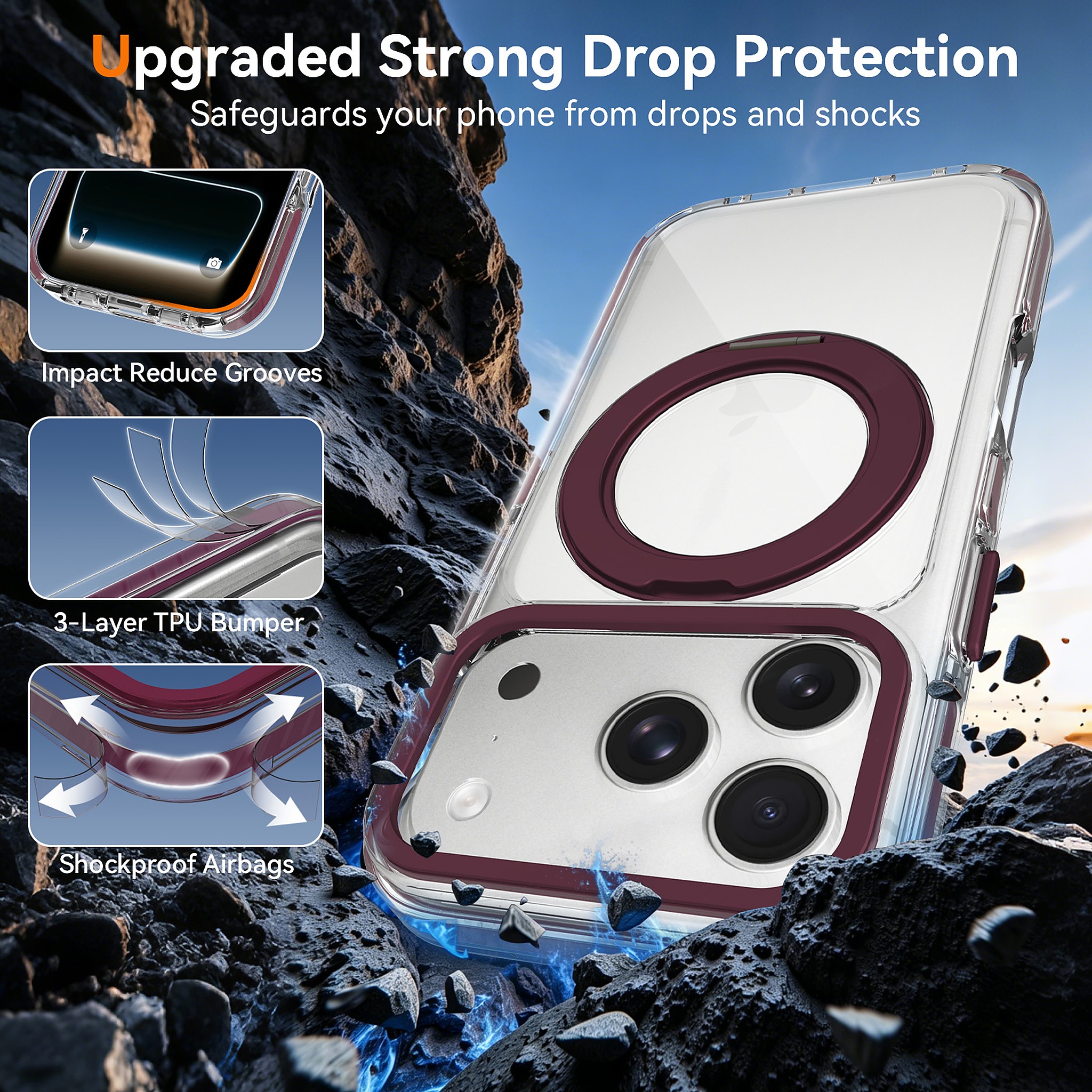 SendaFit Iridescent Clear 360° Stand Case for iPhone 17 Pro & 18 Pro detail 7