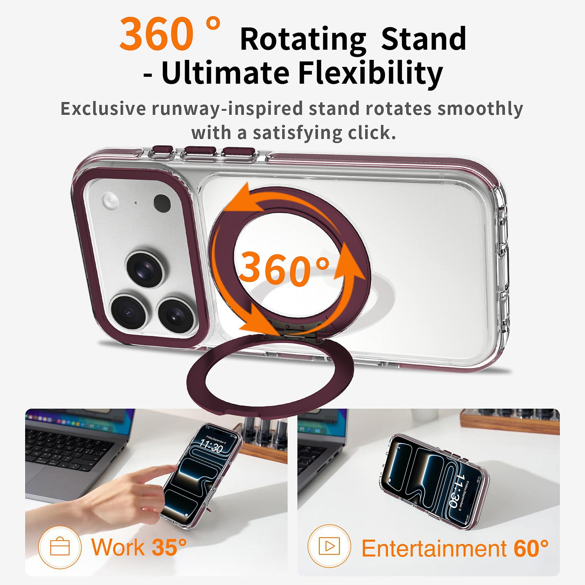 SendaFit Iridescent Clear 360° Stand Case for iPhone 17 Pro & 18 Pro detail 8