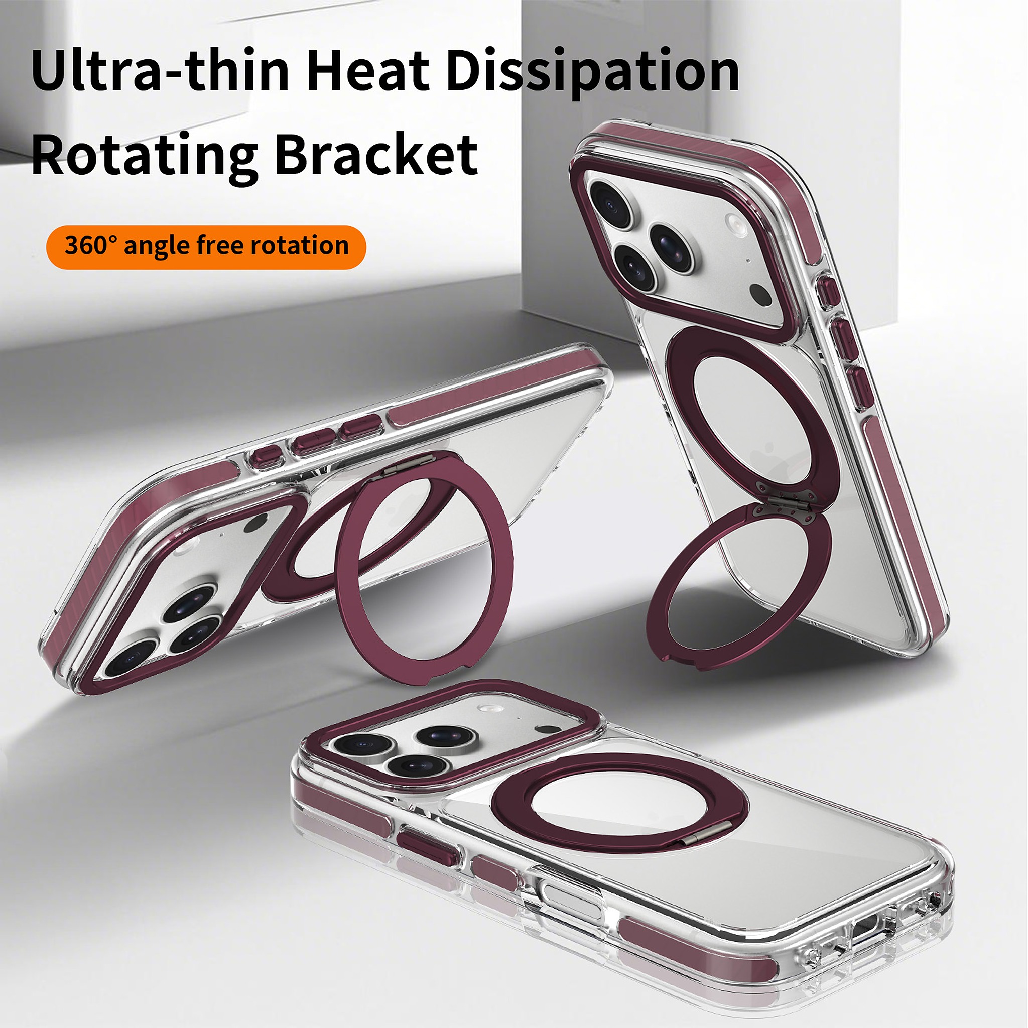 SendaFit Iridescent Clear 360° Stand Case for iPhone 17 Pro & 18 Pro detail 9