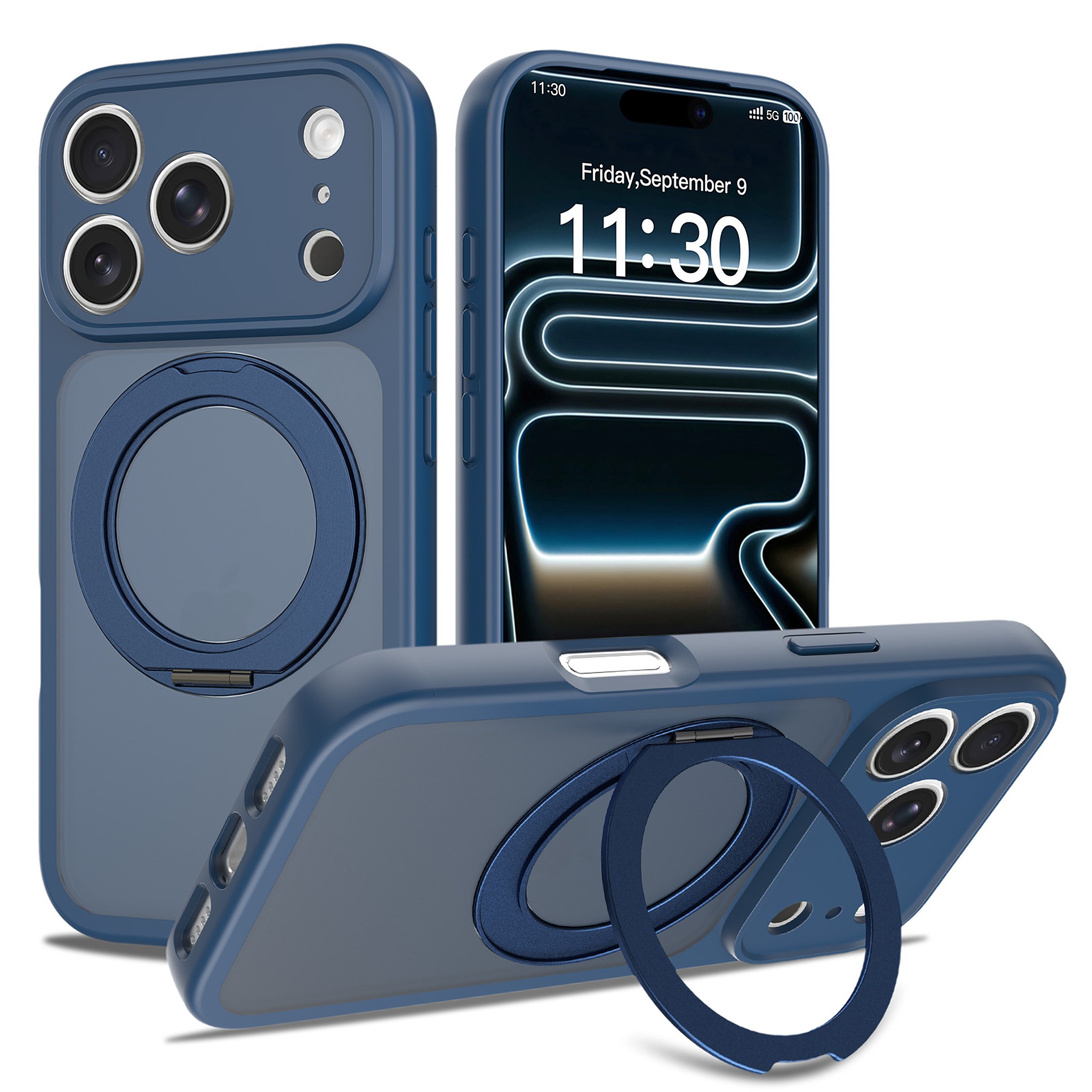 SendaFit Precise-Cutout Matte Skin-Feel 360° Stand Case for iPhone 18 Pro (Fits iPhone 17 Pro) - Royal Blue
