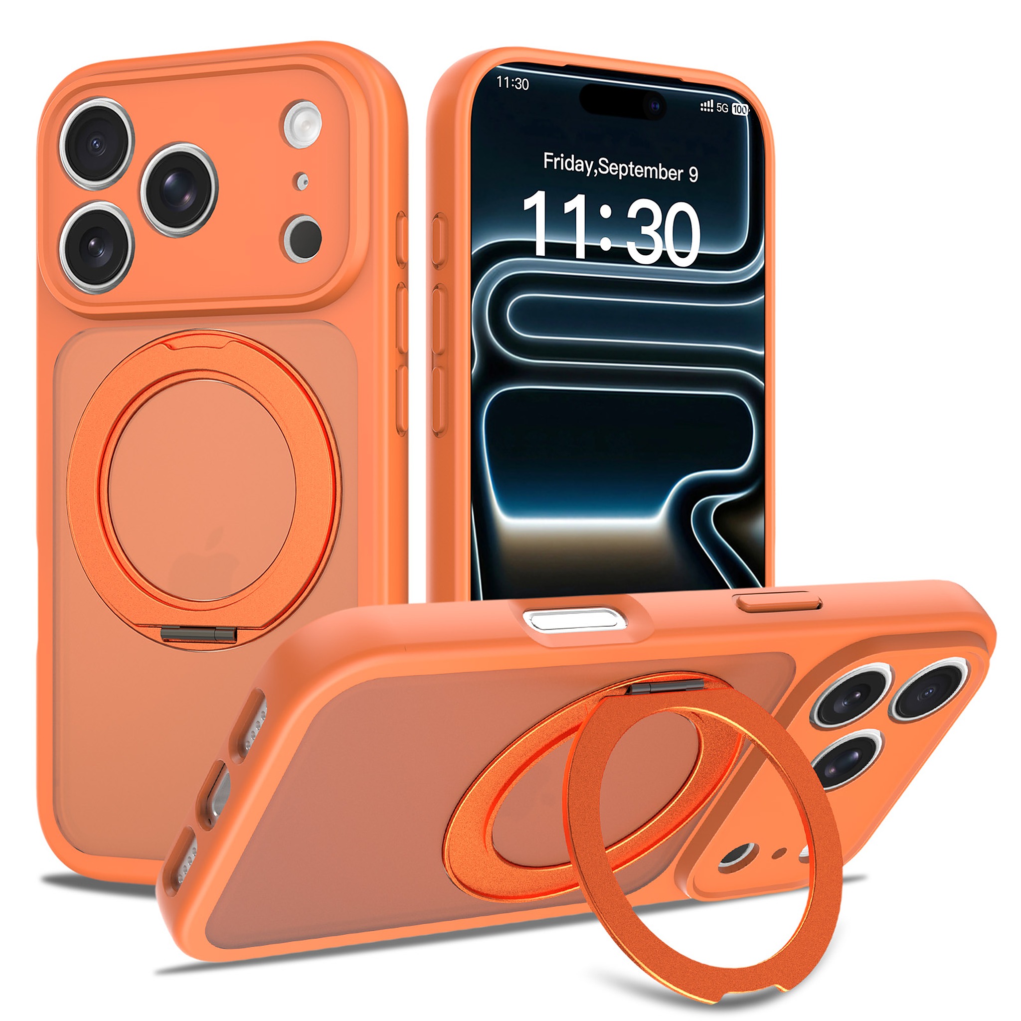 SendaFit Precise-Cutout Matte Skin-Feel 360° Stand Case for iPhone 18 Pro (Fits iPhone 17 Pro) - Orange
