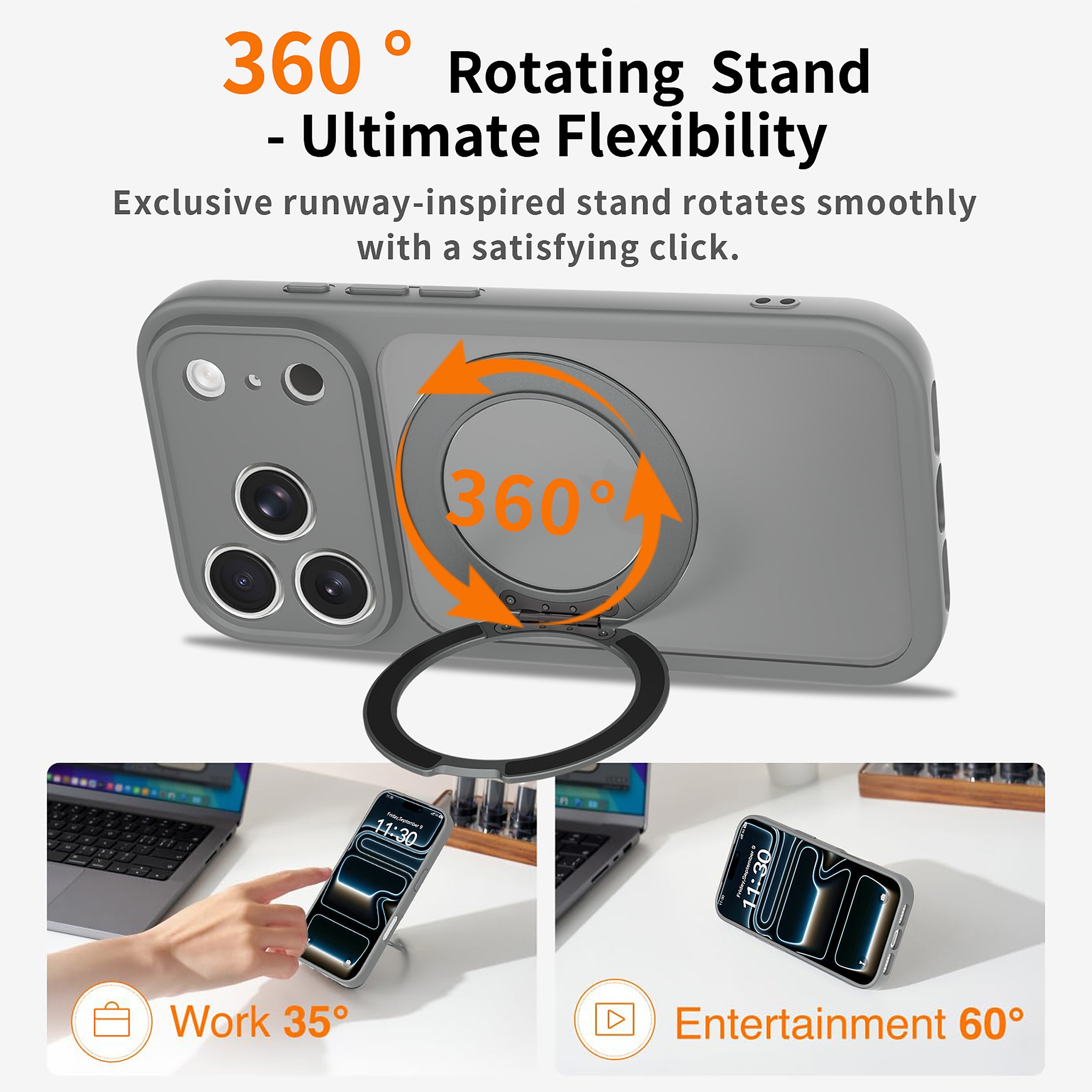 SendaFit Precise-Cutout Matte Skin-Feel 360° Stand Case for iPhone 17 Pro & 18 Pro detail 13