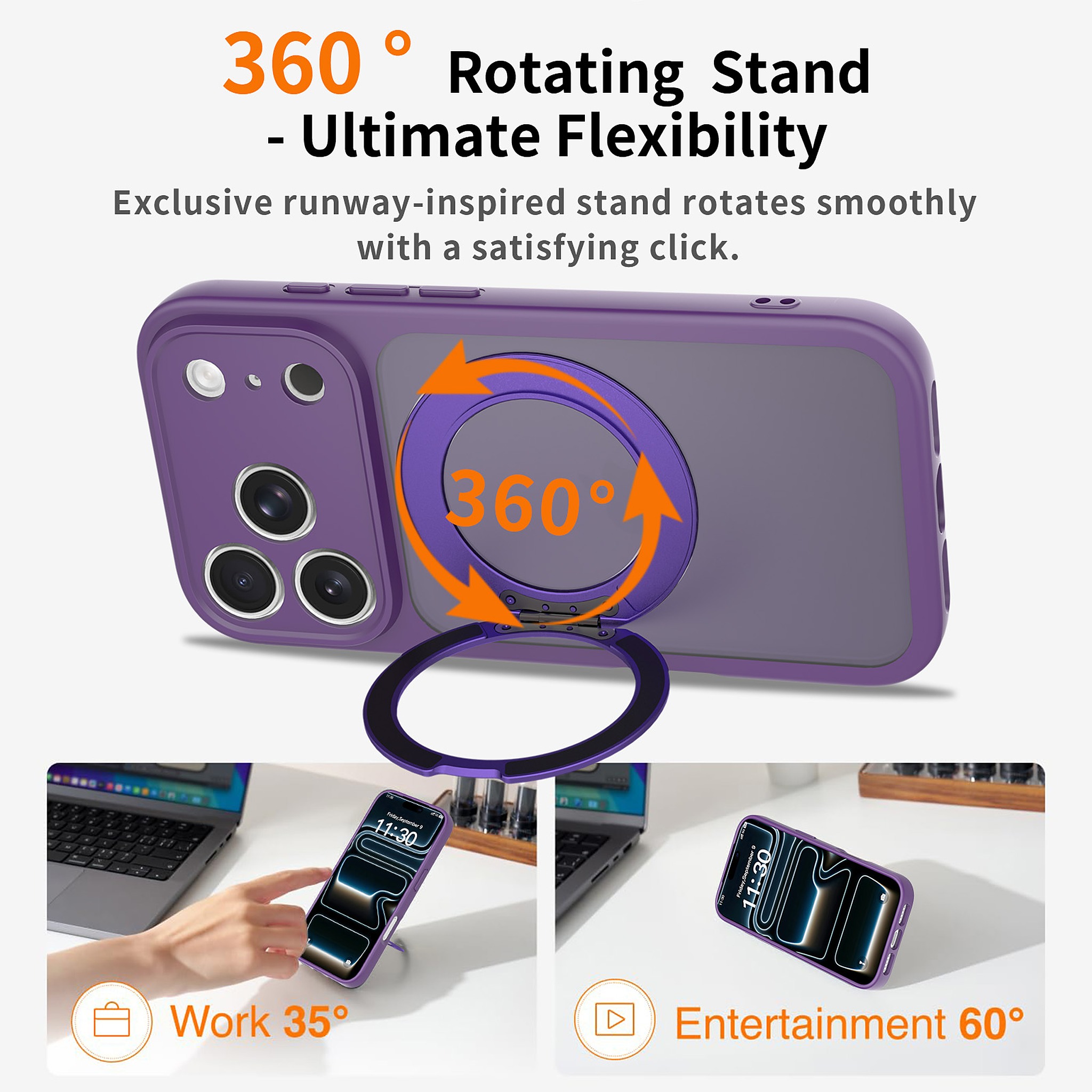 SendaFit Precise-Cutout Matte Skin-Feel 360° Stand Case for iPhone 17 Pro & 18 Pro detail 18
