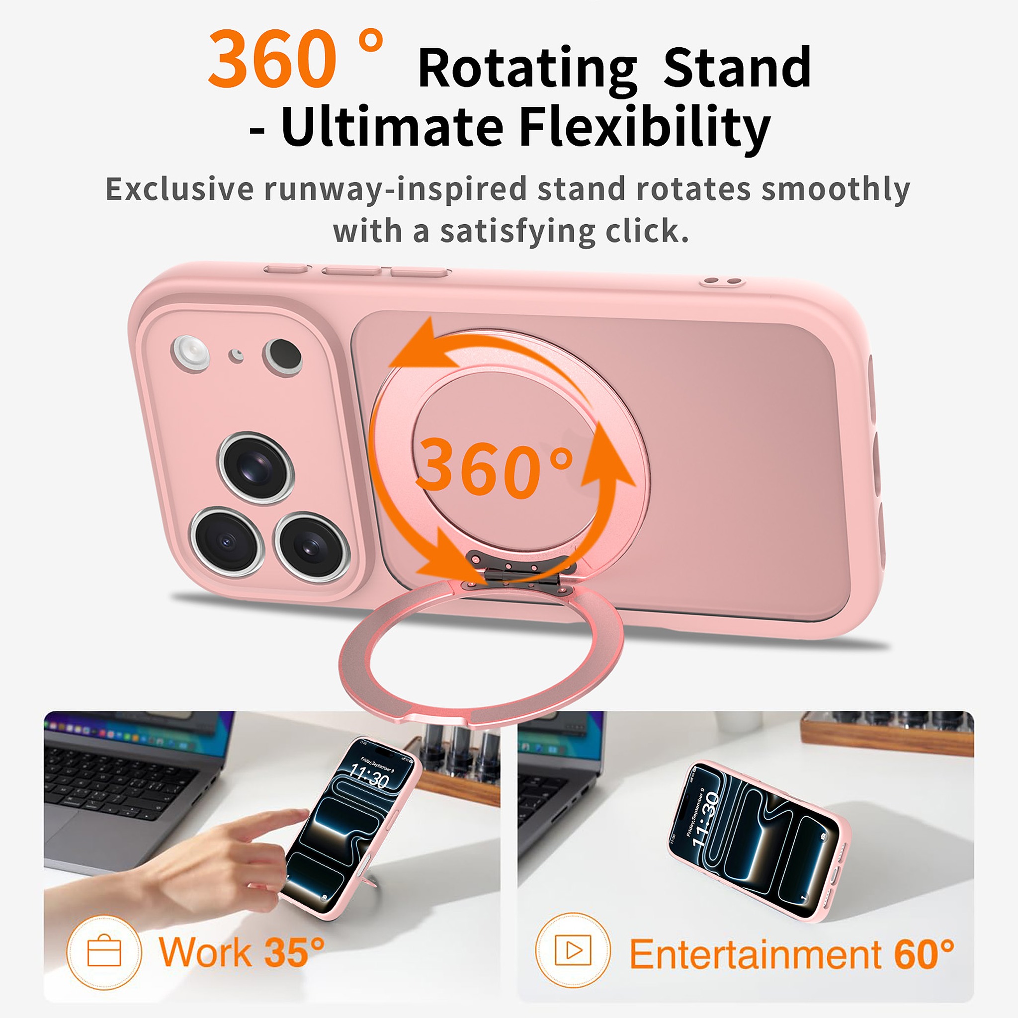 SendaFit Precise-Cutout Matte Skin-Feel 360° Stand Case for iPhone 17 Pro & 18 Pro detail 23