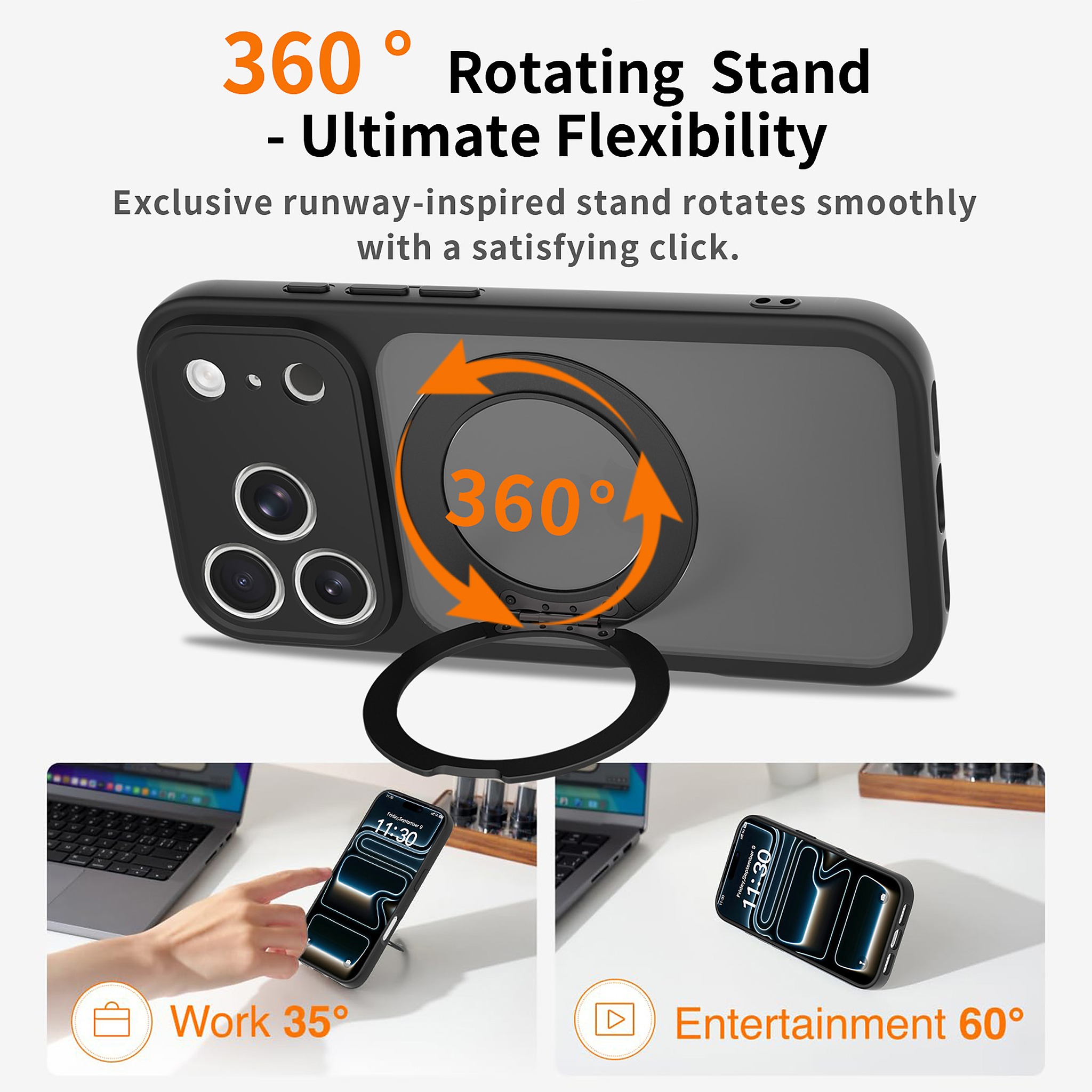 SendaFit Precise-Cutout Matte Skin-Feel 360° Stand Case for iPhone 17 Pro & 18 Pro detail 28