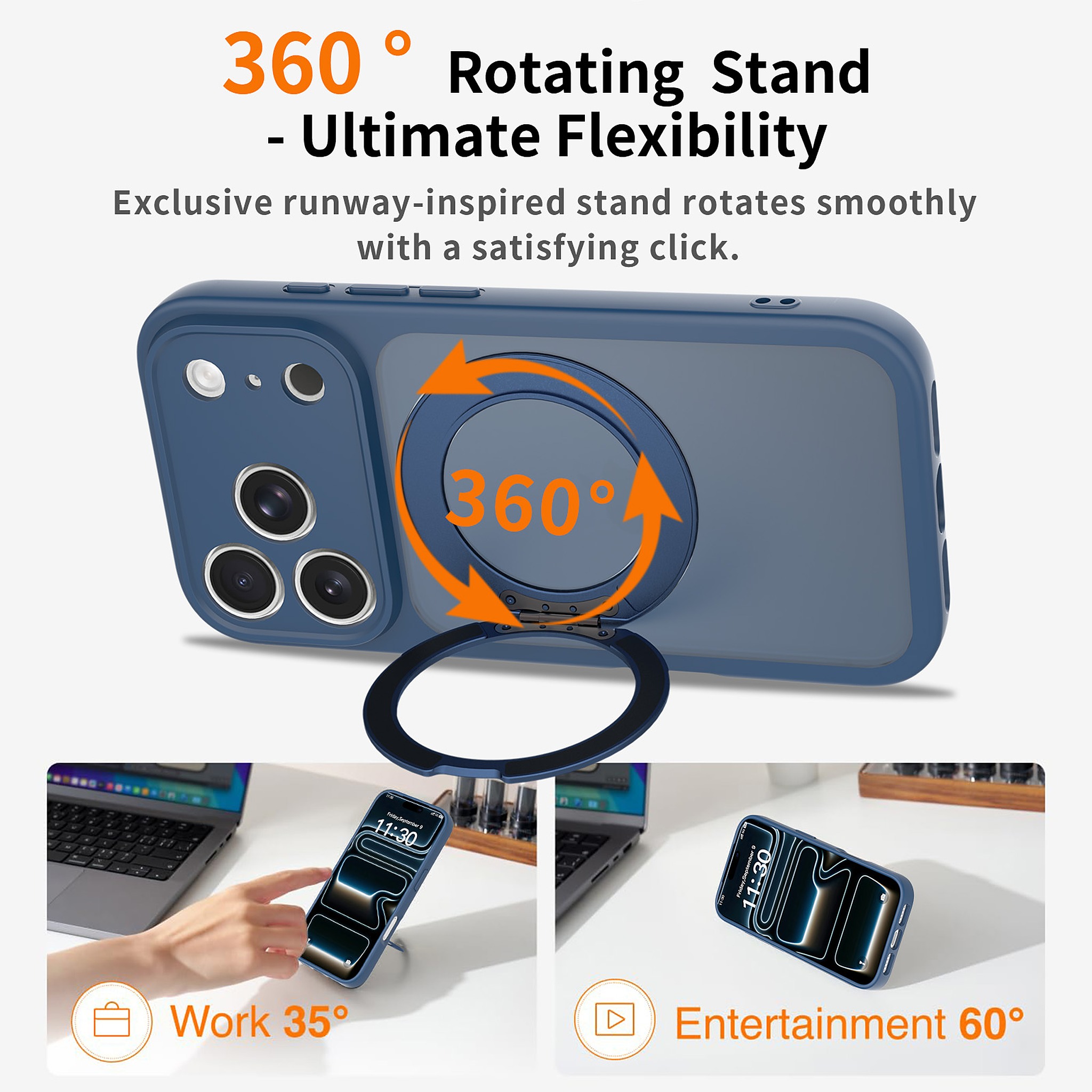 SendaFit Precise-Cutout Matte Skin-Feel 360° Stand Case for iPhone 17 Pro & 18 Pro detail 3