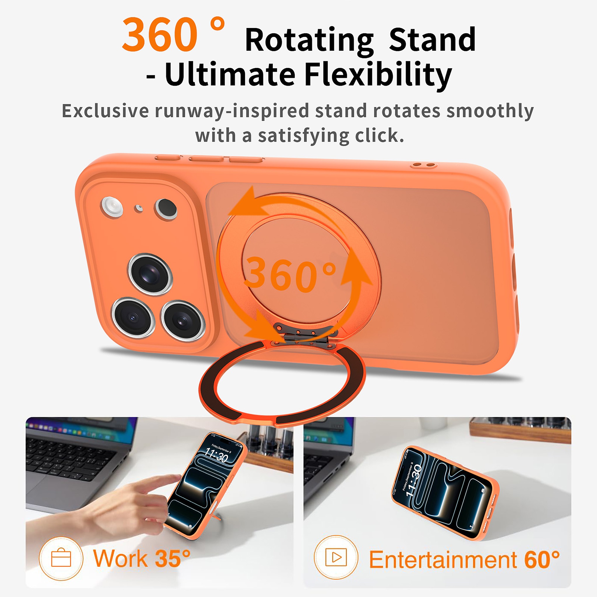 SendaFit Precise-Cutout Matte Skin-Feel 360° Stand Case for iPhone 17 Pro & 18 Pro detail 8