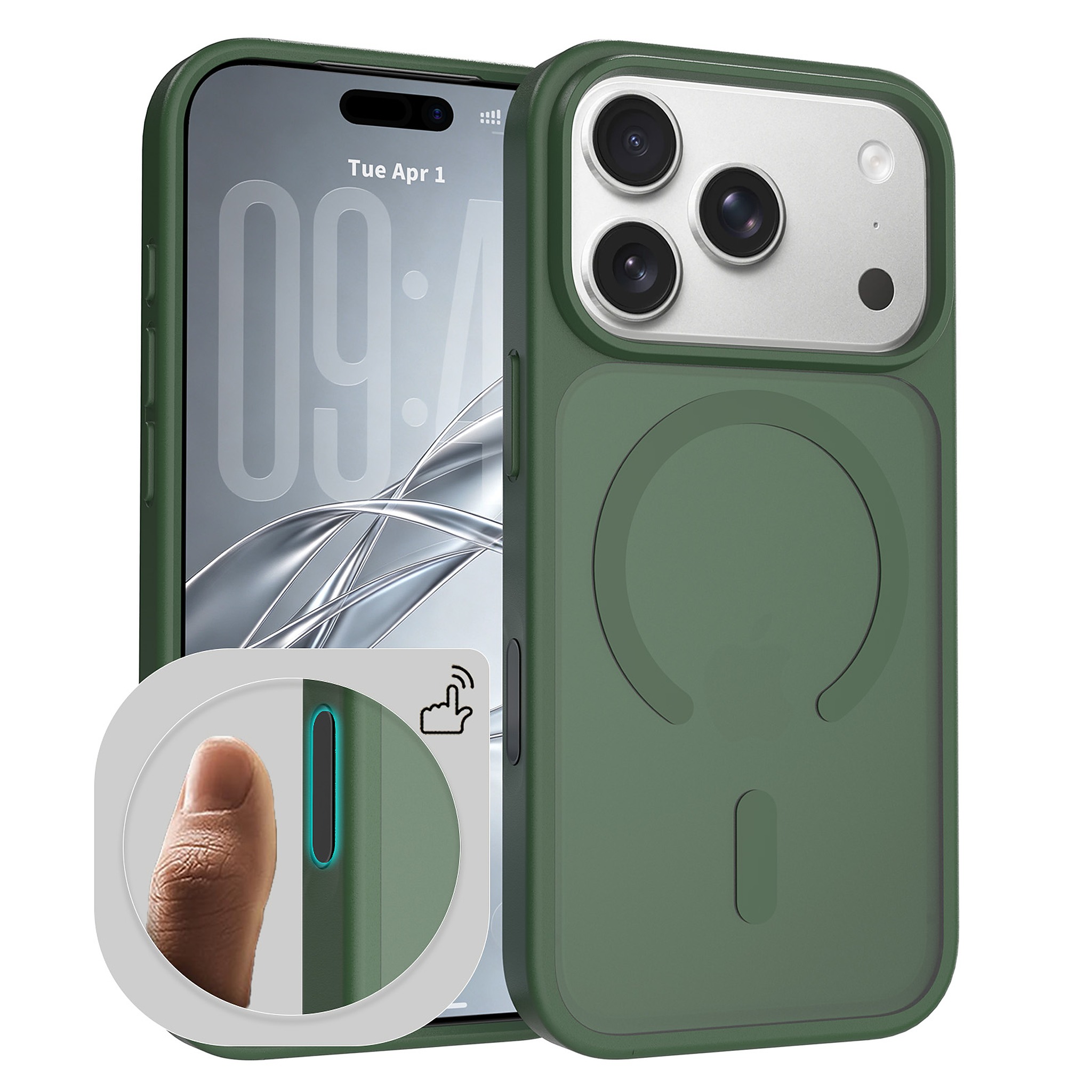 SendaFit MagSafe Camera-Button Cutout Matte Skin-Feel Two-in-One Case for iPhone 18 Pro (Fits iPhone 17 Pro) - Dark Green
