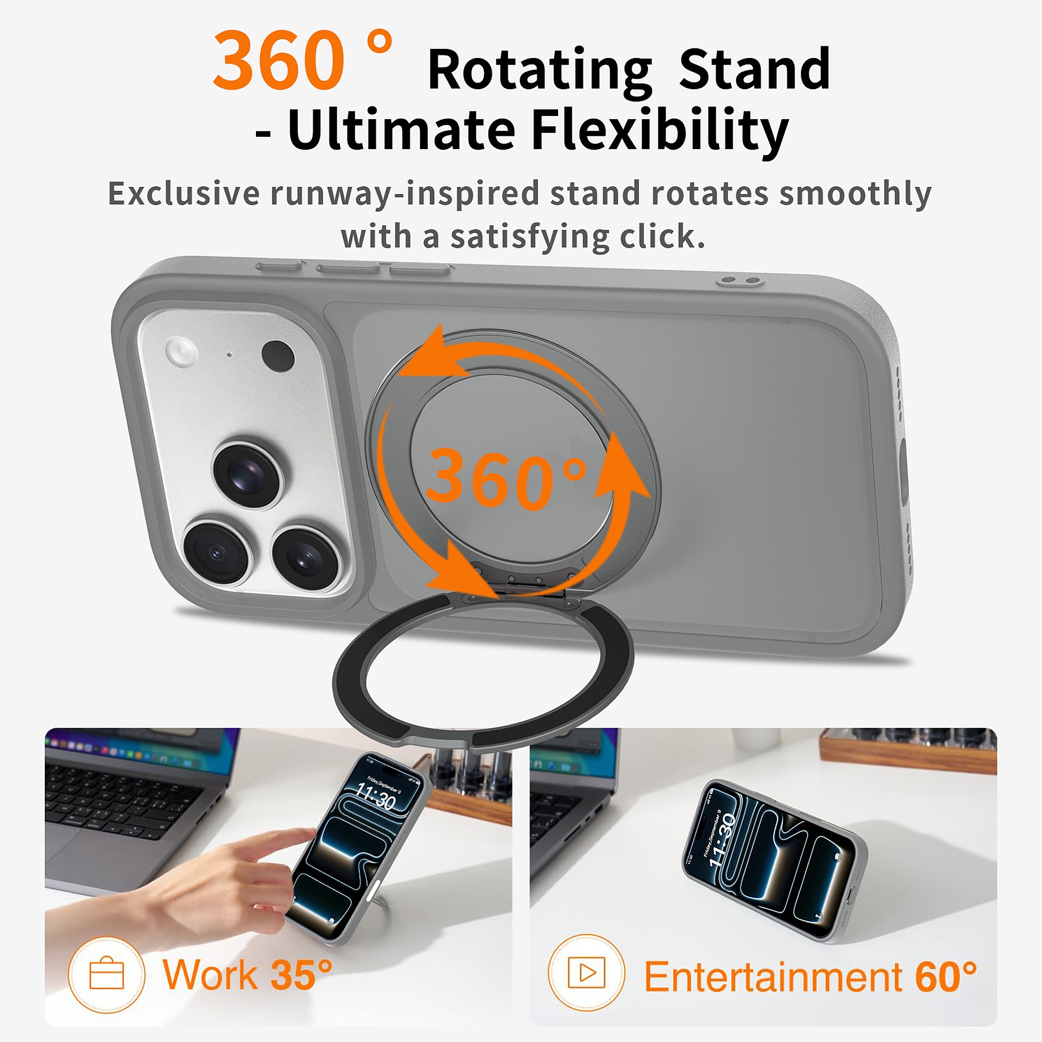 SendaFit Matte Skin-Feel 360° Stand Camera-Button Case for iPhone 17 Pro & 18 Pro detail 17