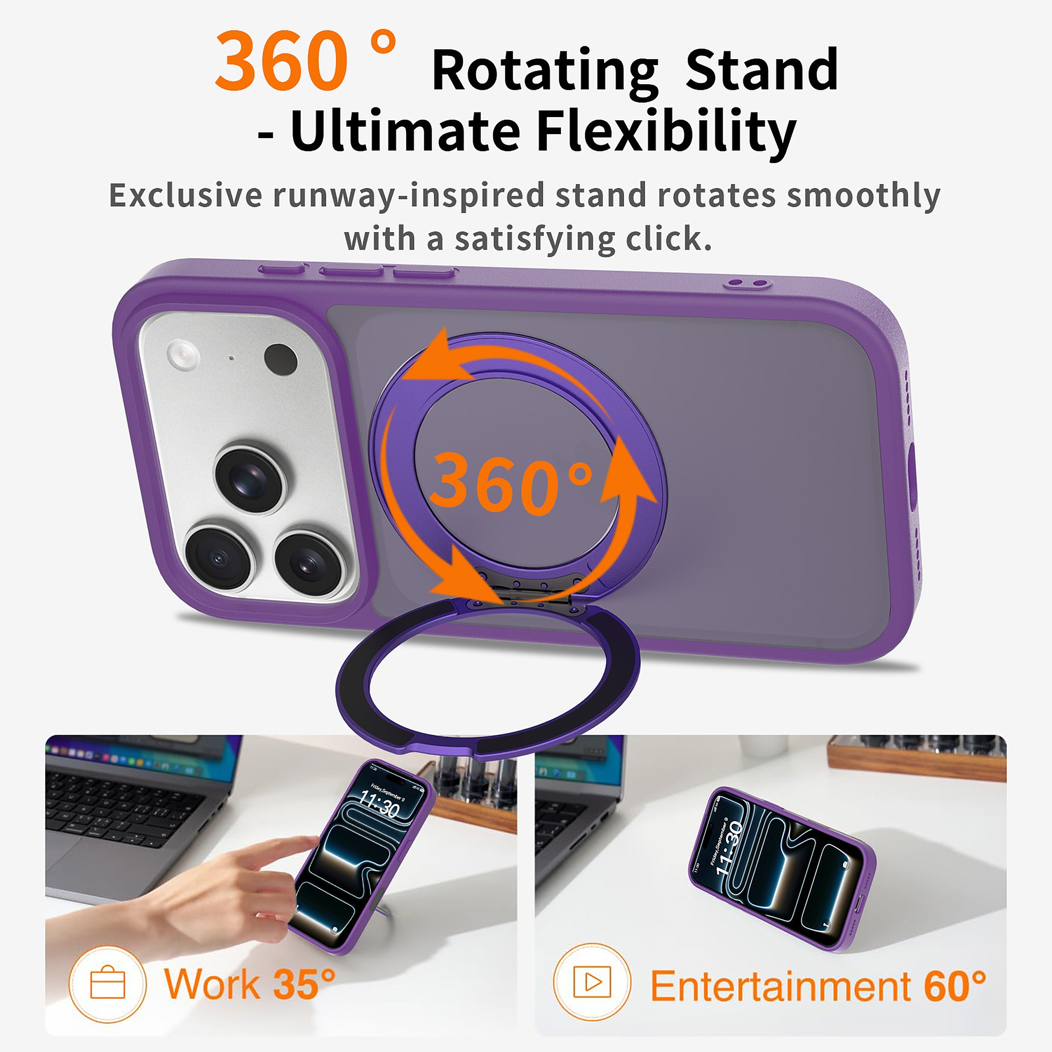 SendaFit Matte Skin-Feel 360° Stand Camera-Button Case for iPhone 17 Pro & 18 Pro detail 2