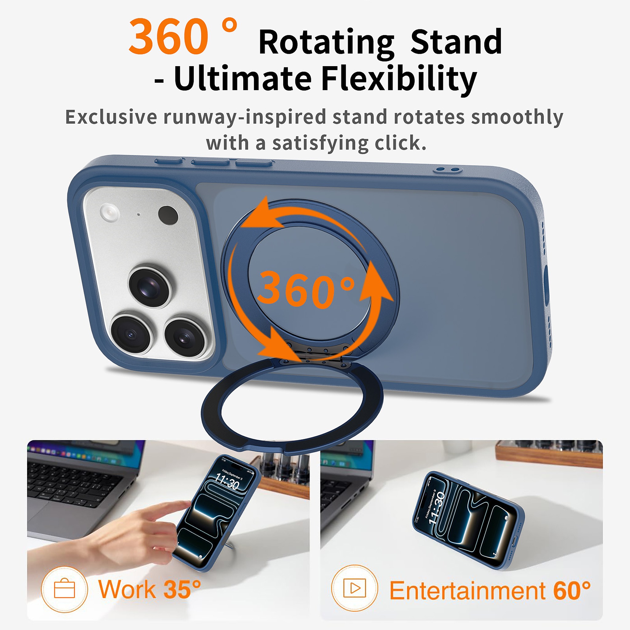 SendaFit Matte Skin-Feel 360° Stand Camera-Button Case for iPhone 17 Pro & 18 Pro detail 7