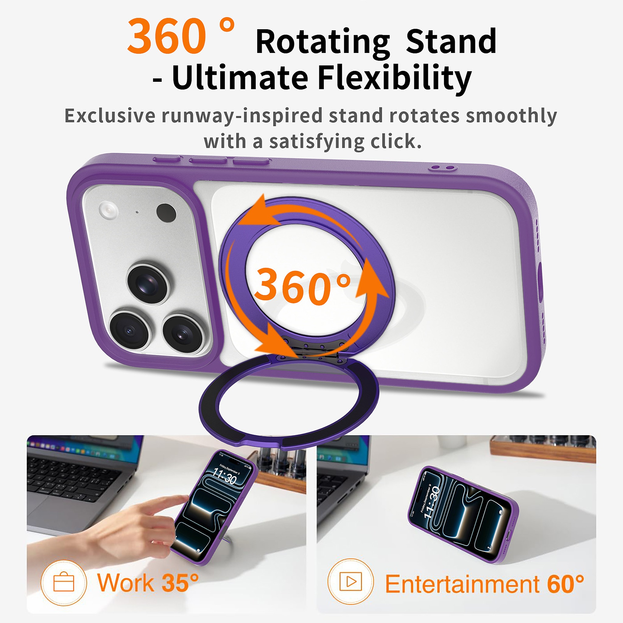 SendaFit Clear 360° Stand Camera-Button Case for iPhone 17 Pro & 18 Pro detail 2