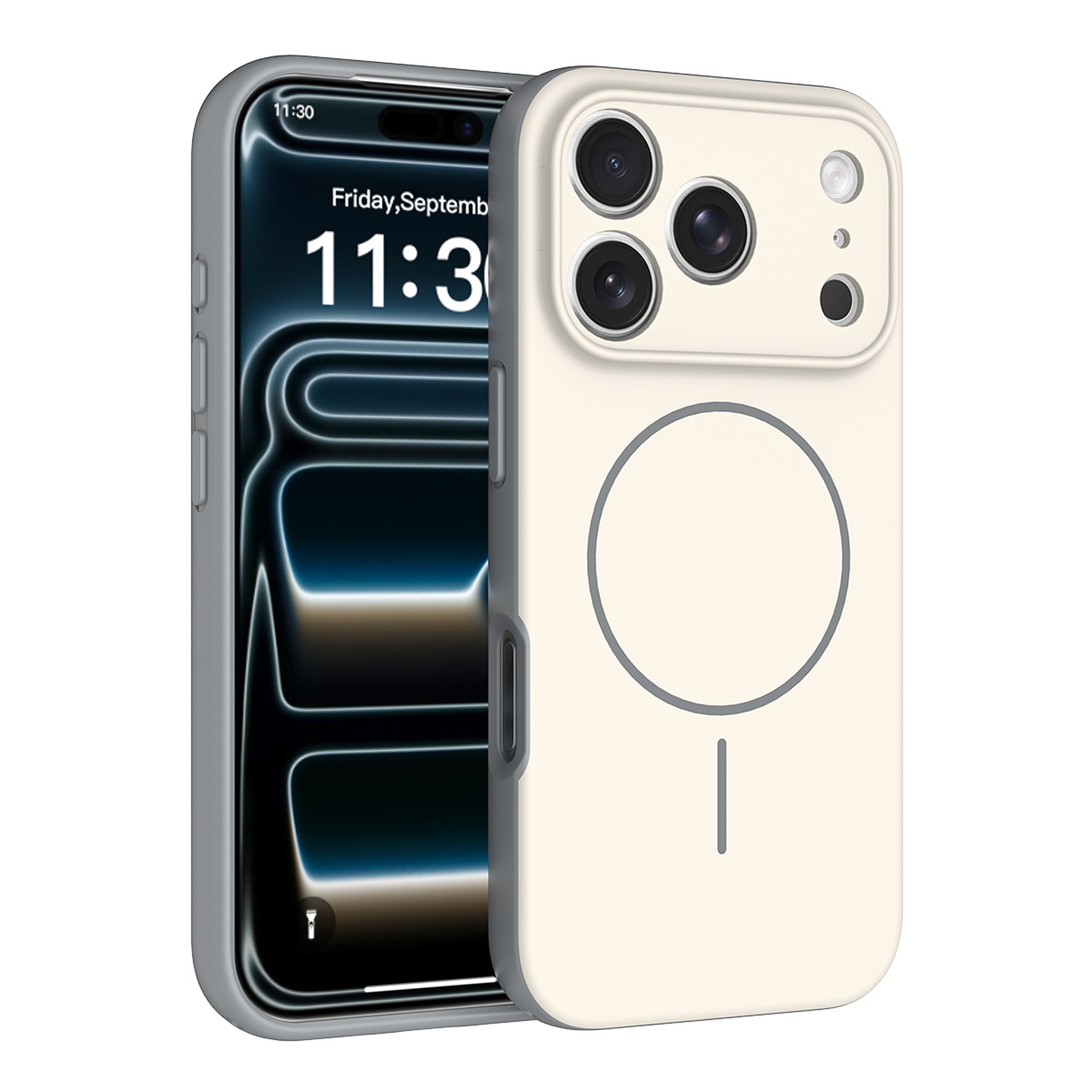 SendaFit Skin-Feel Two-in-One MagSafe Case for iPhone 18 Pro (Fits iPhone 17 Pro) - Gray White