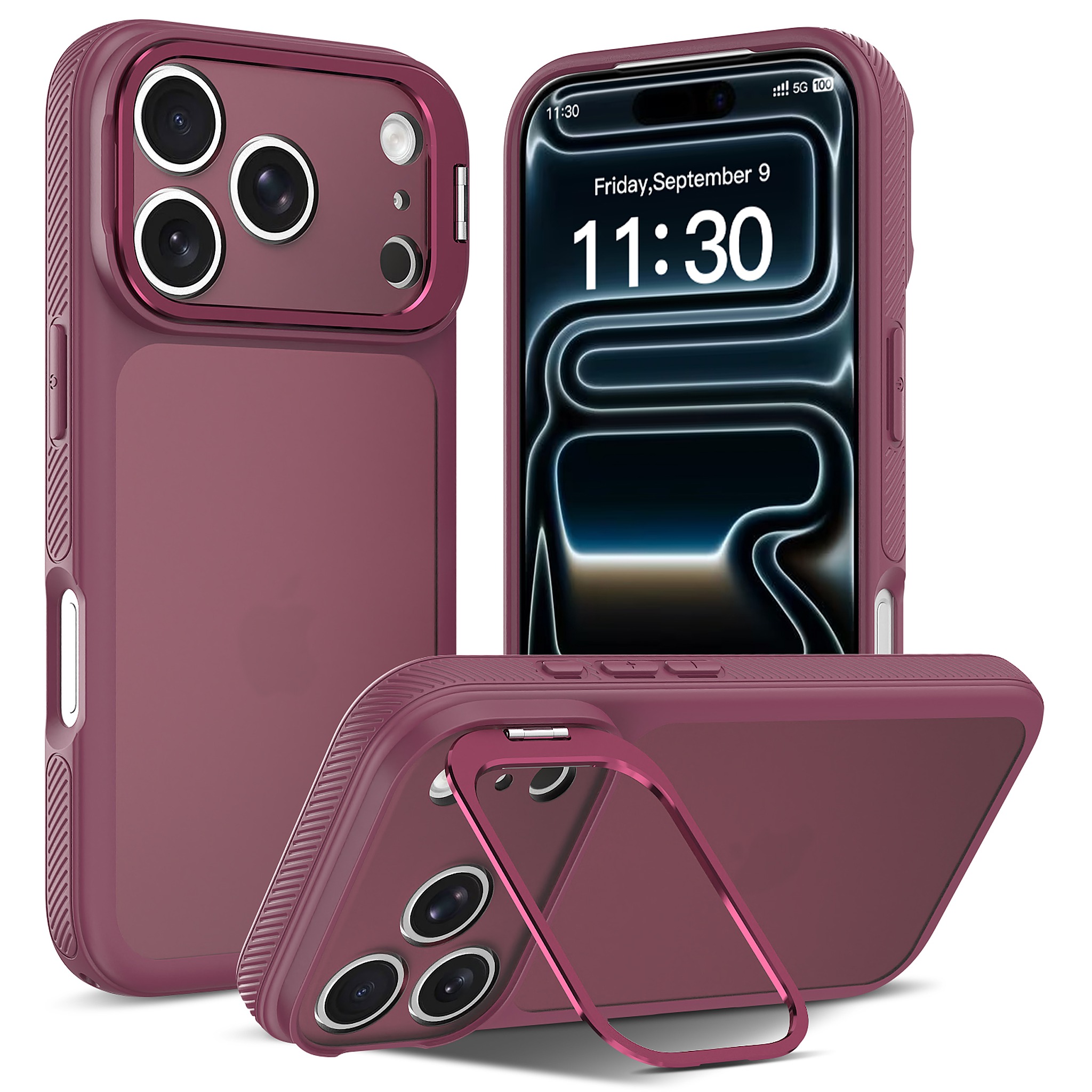 SendaFit Precise-Cutout Camera Stand Case for iPhone 18 Pro (Fits iPhone 17 Pro) - Cherry Red