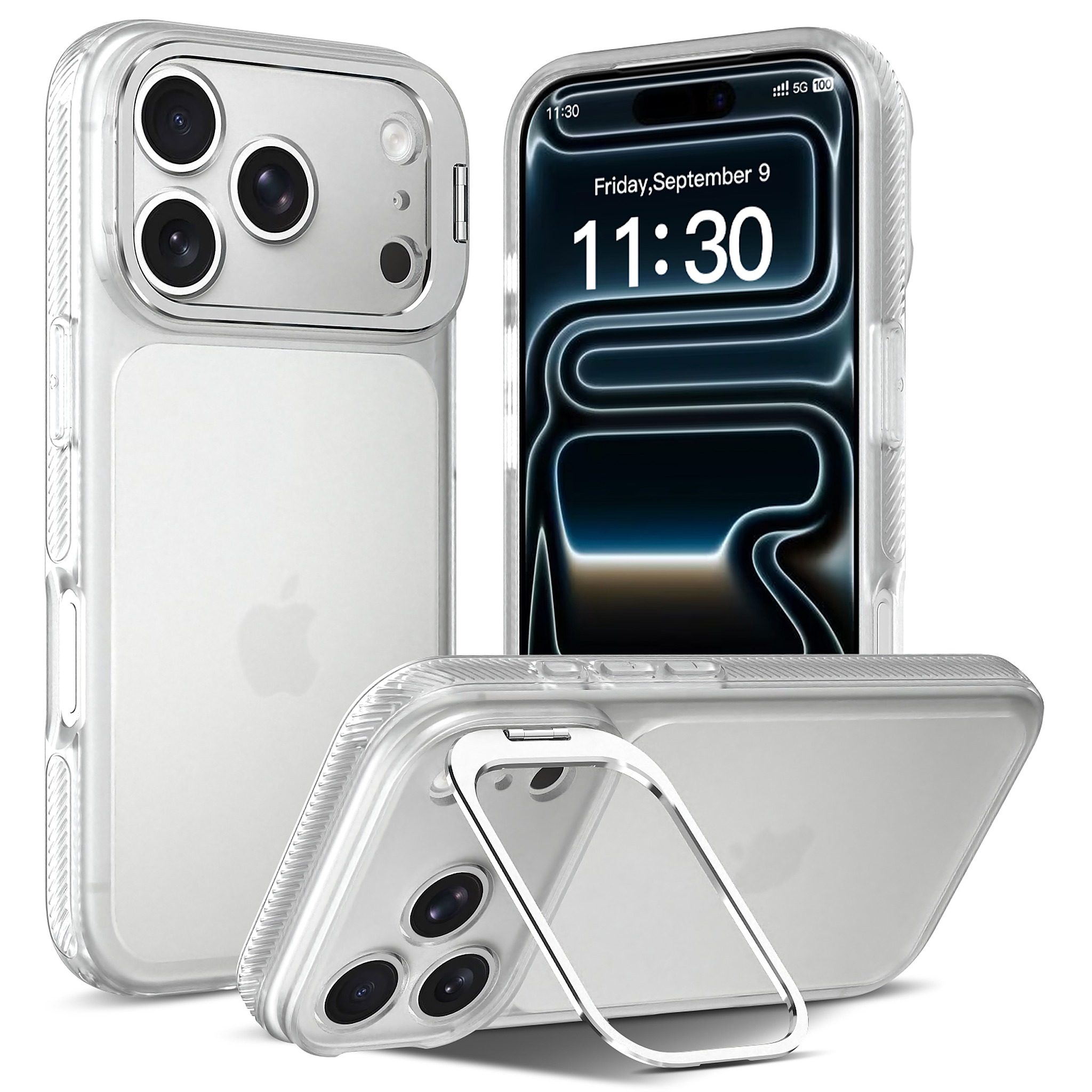 SendaFit Precise-Cutout Camera Stand Case for iPhone 18 Pro (Fits iPhone 17 Pro) - Frosted Clear