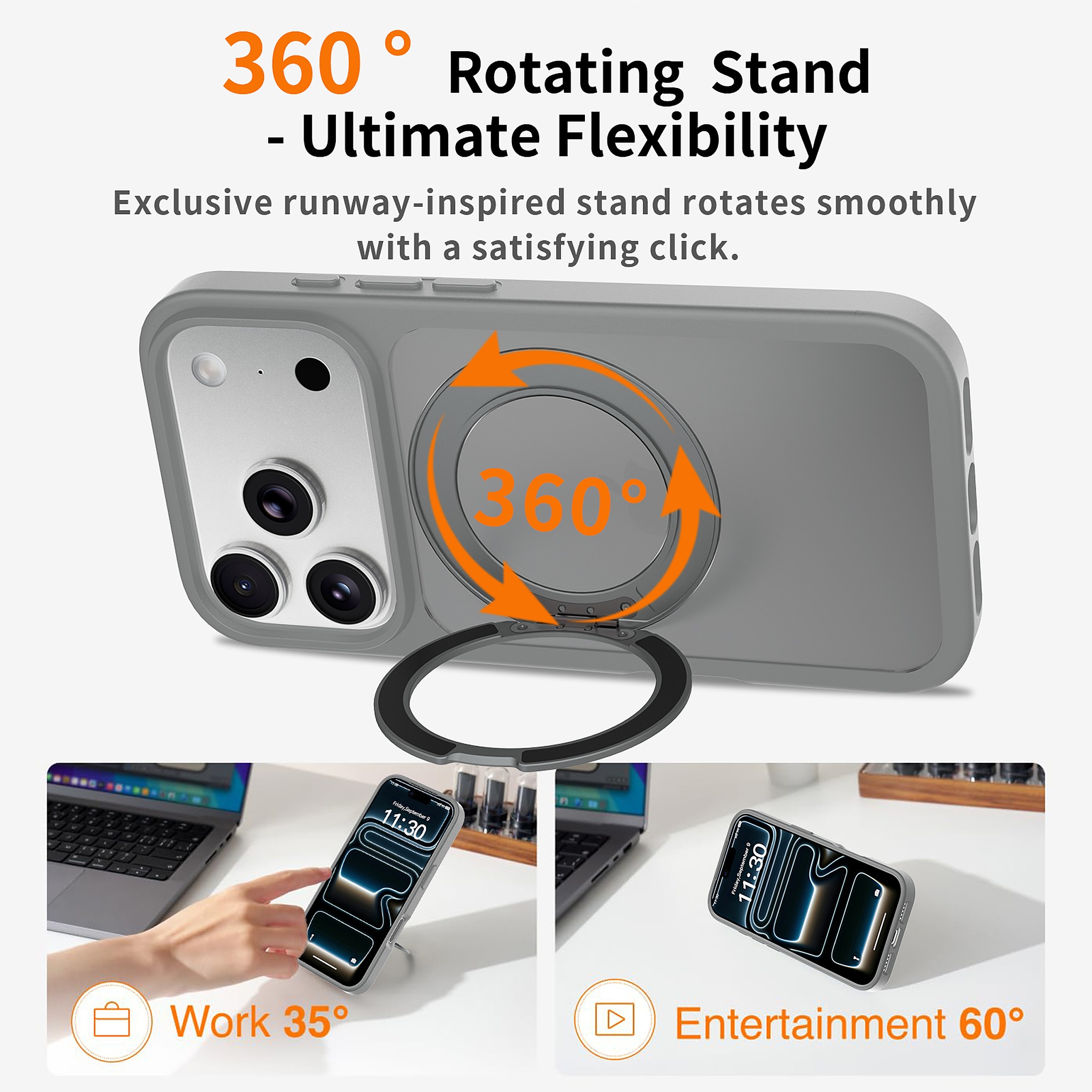 SendaFit Matte Skin-Feel 360° Stand Case for iPhone 18 Pro detail 3