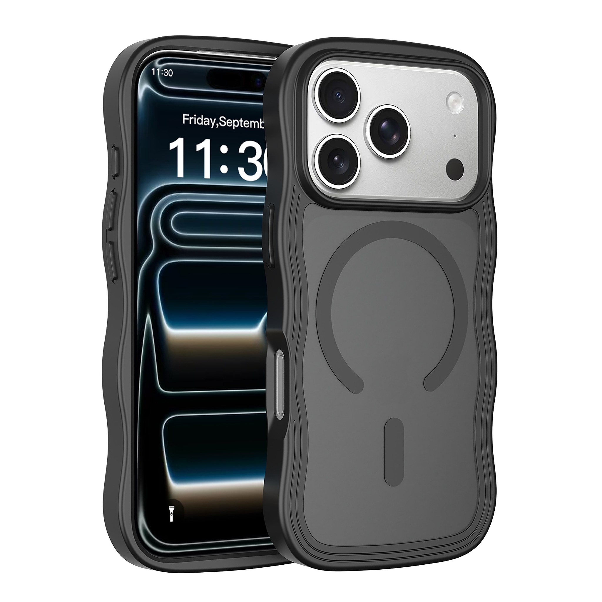 SendaFit Wavy Matte Two-in-One MagSafe Case for iPhone 18 Pro (Fits iPhone 17 Pro) (042 Batch) - Matte Black