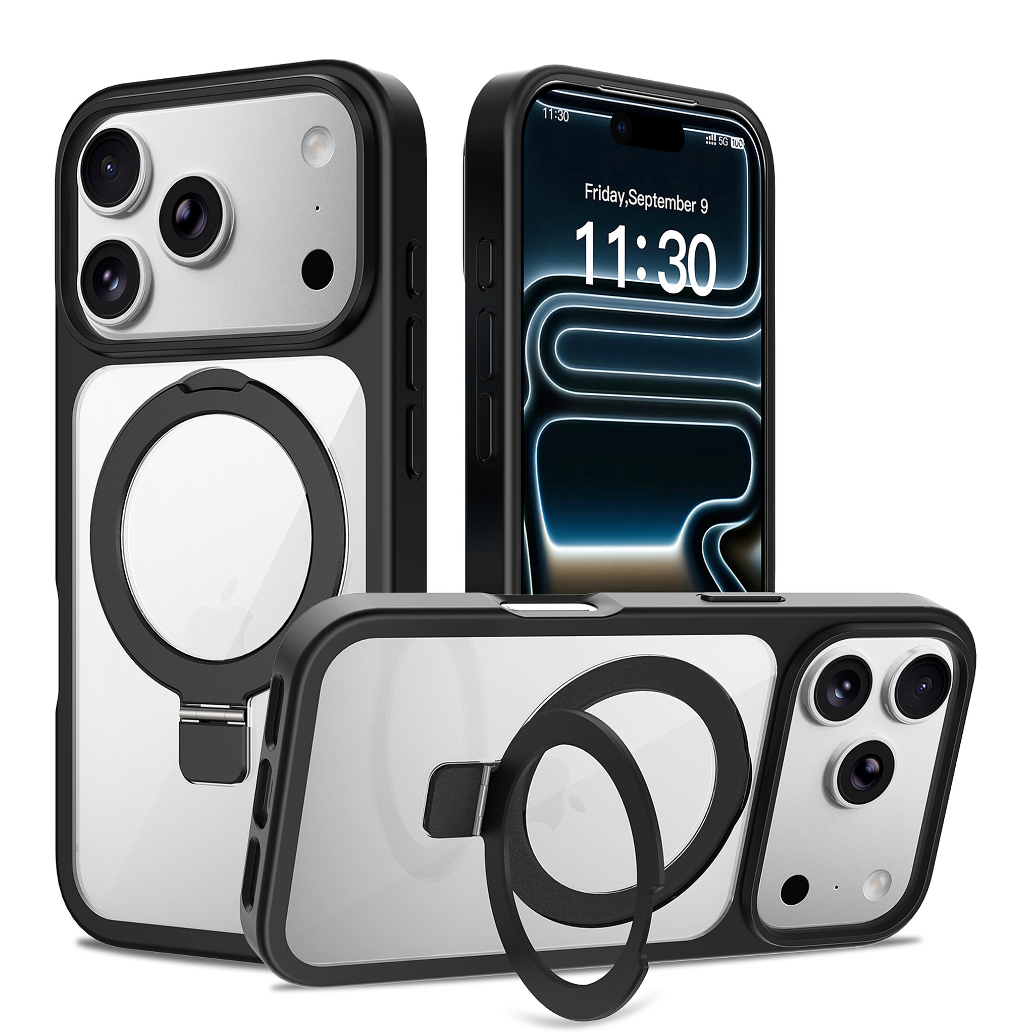 SendaFit Clear Racket-Stand Case for iPhone 18 Pro (Fits iPhone 17 Pro) - Black
