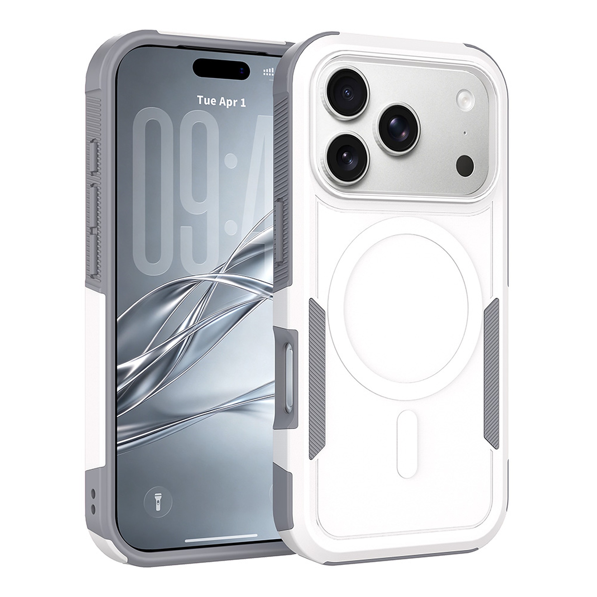 SendaFit Rugged Dual-Layer MagSafe Case for iPhone 18 Pro (Fits iPhone 17 Pro) - Gray White