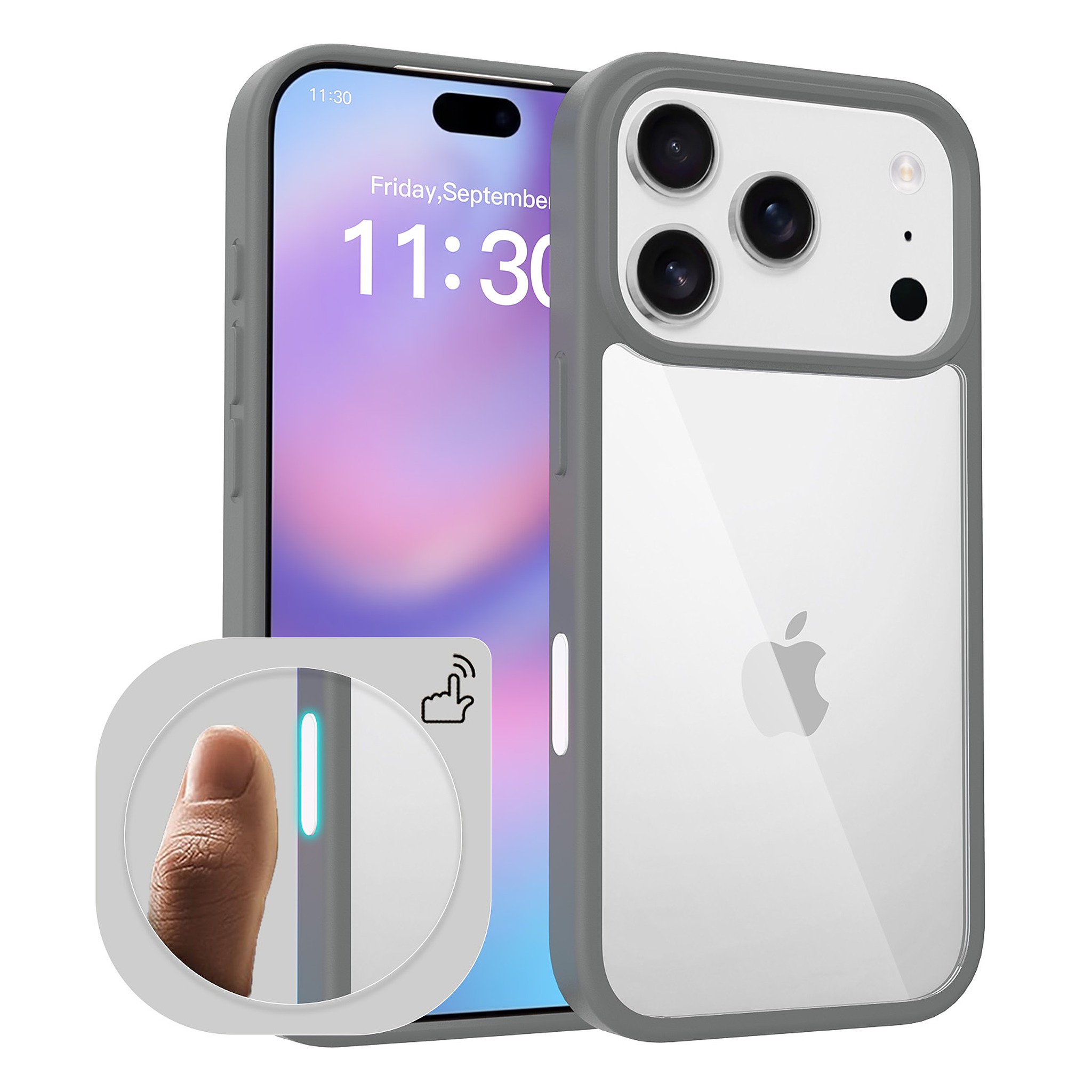 SendaFit Clear Camera-Button Case for iPhone 18 Pro (Fits iPhone 17 Pro) - Dark Gray