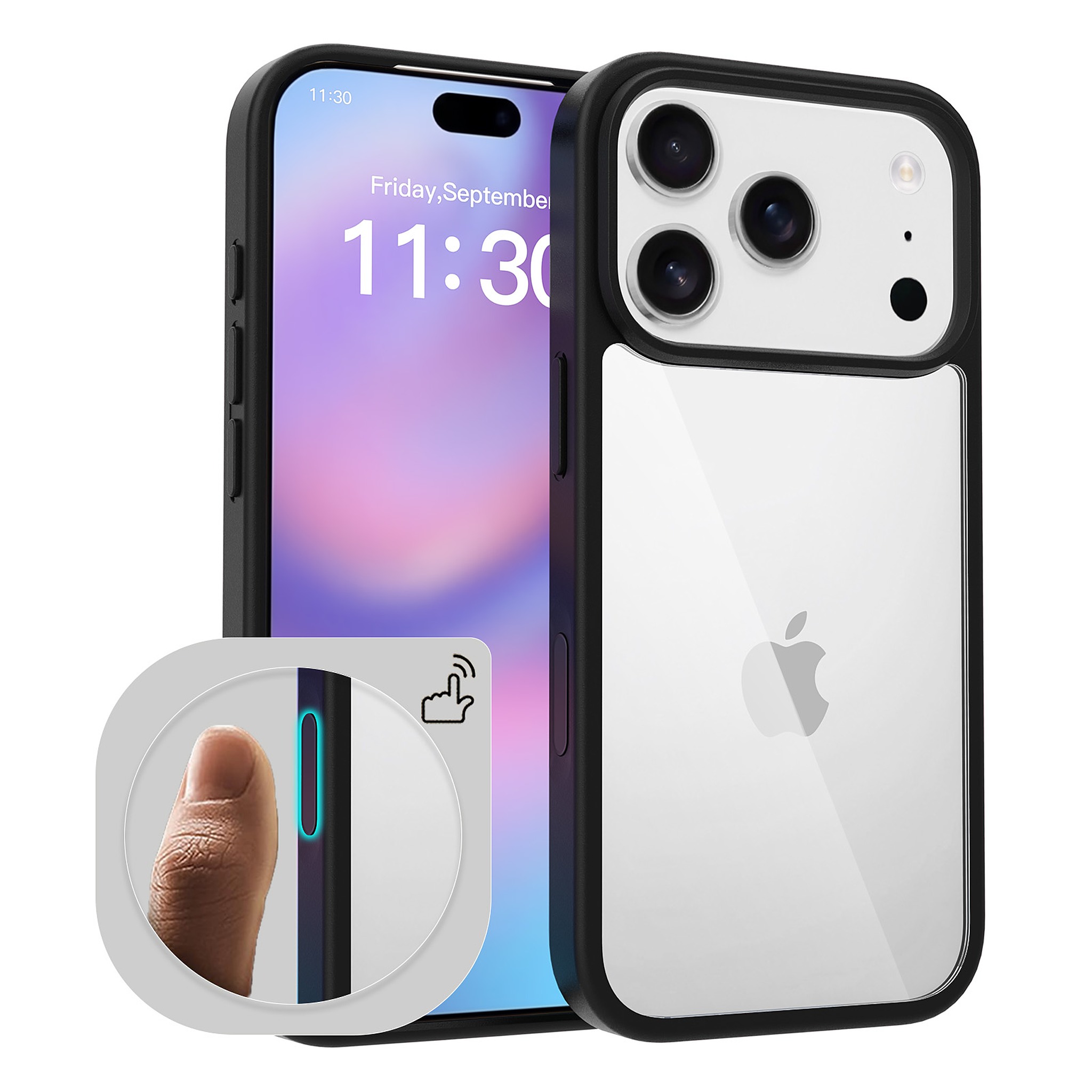 SendaFit Clear Camera-Button Case for iPhone 18 Pro (Fits iPhone 17 Pro) - Black