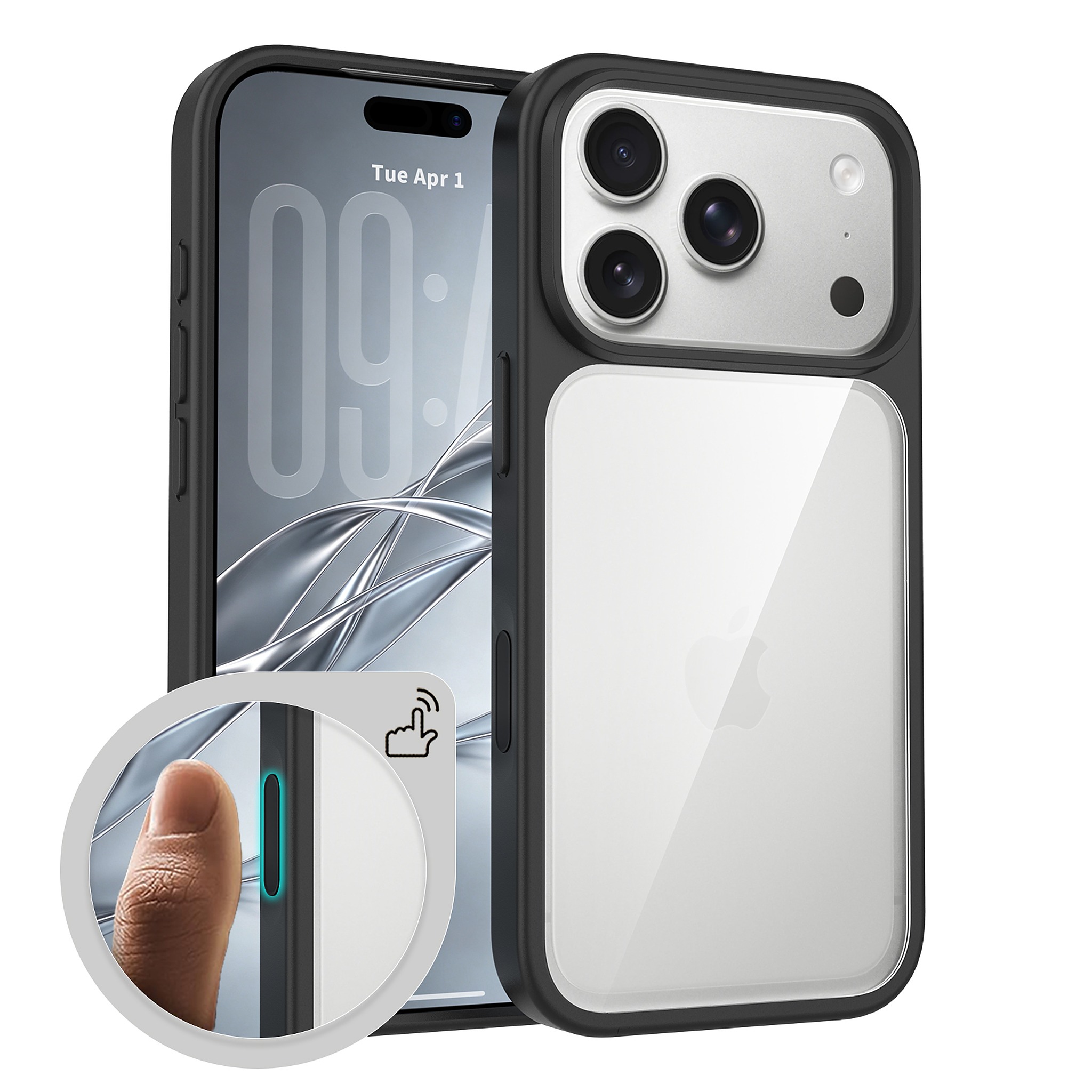 SendaFit Clear Two-in-One Touch Camera-Button Case for iPhone 18 Pro (Fits iPhone 17 Pro) - Black