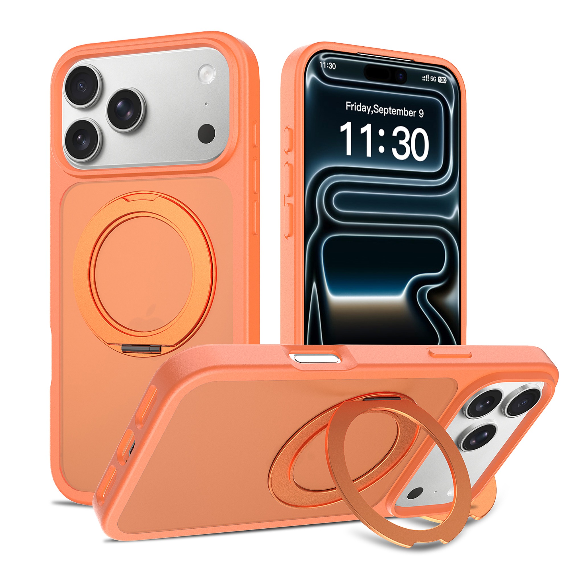 SendaFit Matte Skin-Feel 360° Stand Case for iPhone 18 Pro Max (Fits iPhone 17 Pro Max) - Orange