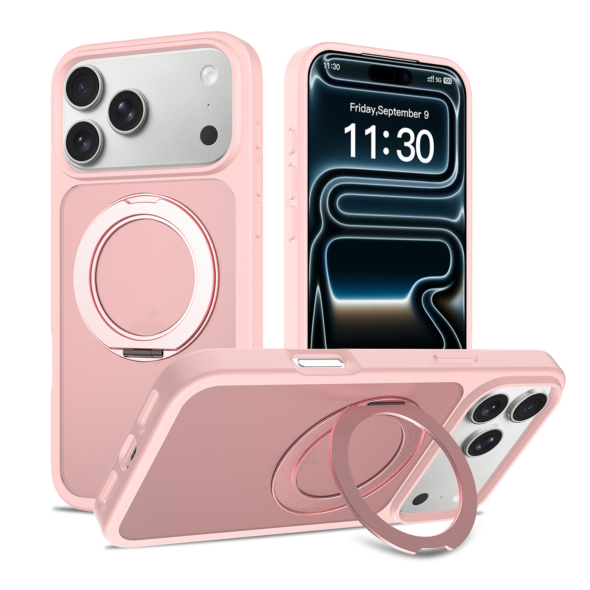 SendaFit Matte Skin-Feel 360° Stand Case for iPhone 18 Pro Max (Fits iPhone 17 Pro Max) - Light Pink