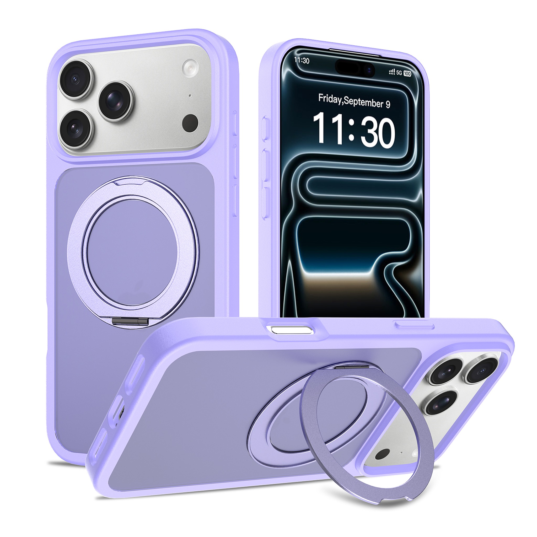 SendaFit Matte Skin-Feel 360° Stand Case for iPhone 18 Pro Max (Fits iPhone 17 Pro Max) - Light Purple