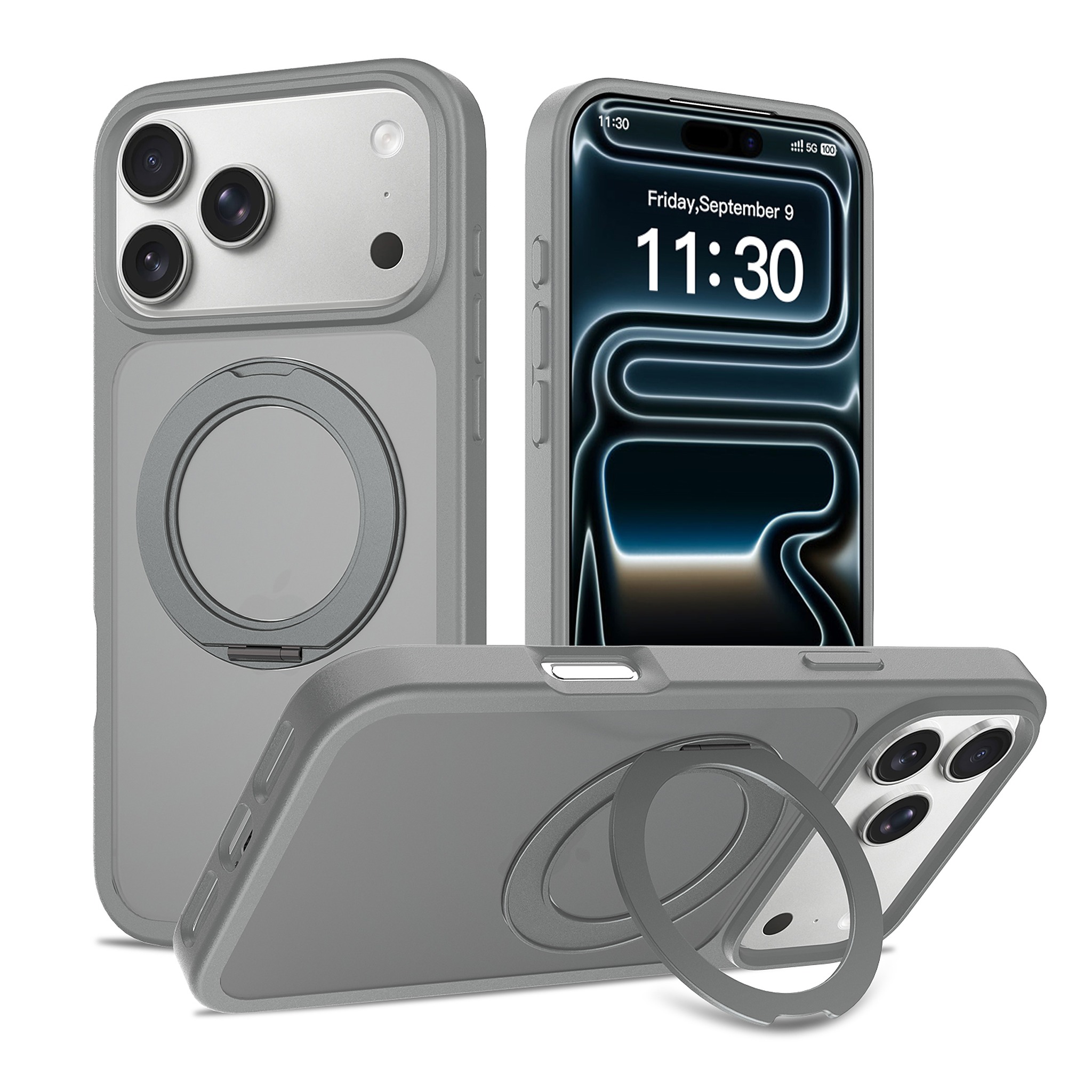 SendaFit Matte Skin-Feel 360° Stand Case for iPhone 18 Pro Max (Fits iPhone 17 Pro Max) - Dark Gray
