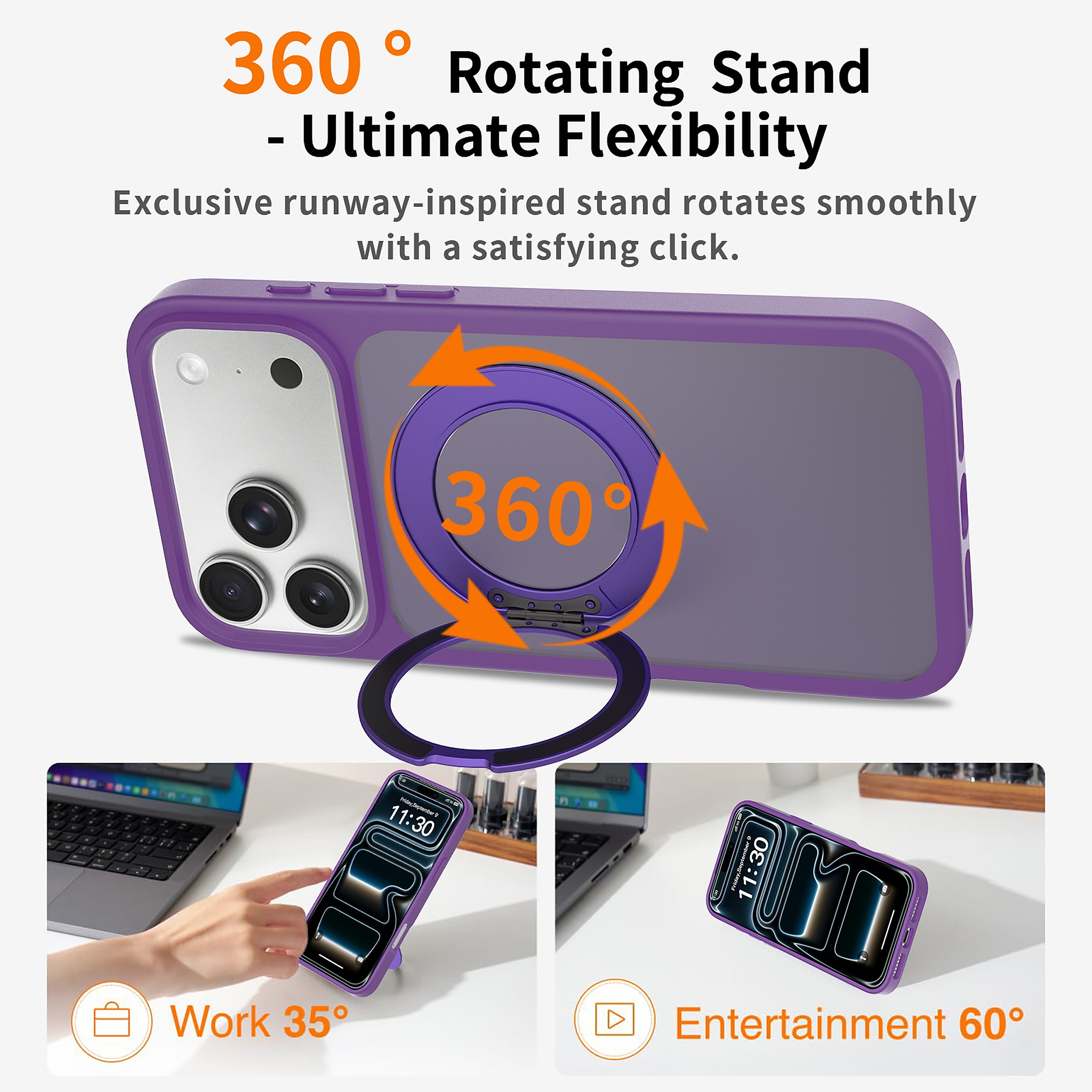 SendaFit Matte Skin-Feel 360° Stand Case for iPhone 17 Pro Max & 18 Pro Max detail 13