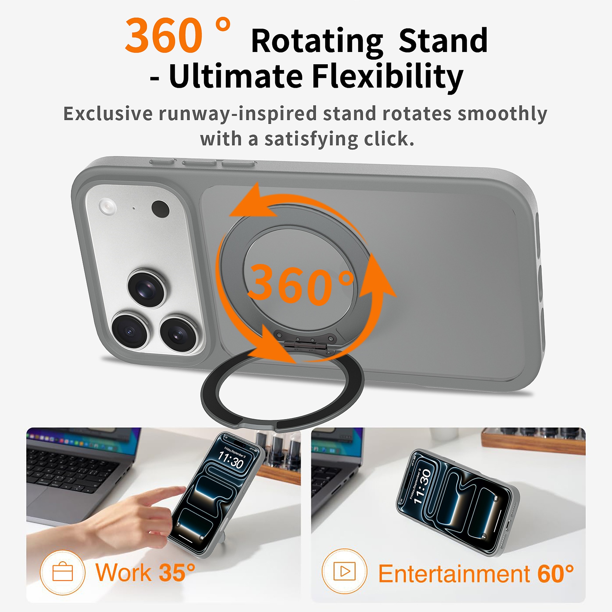SendaFit Matte Skin-Feel 360° Stand Case for iPhone 17 Pro Max & 18 Pro Max detail 2