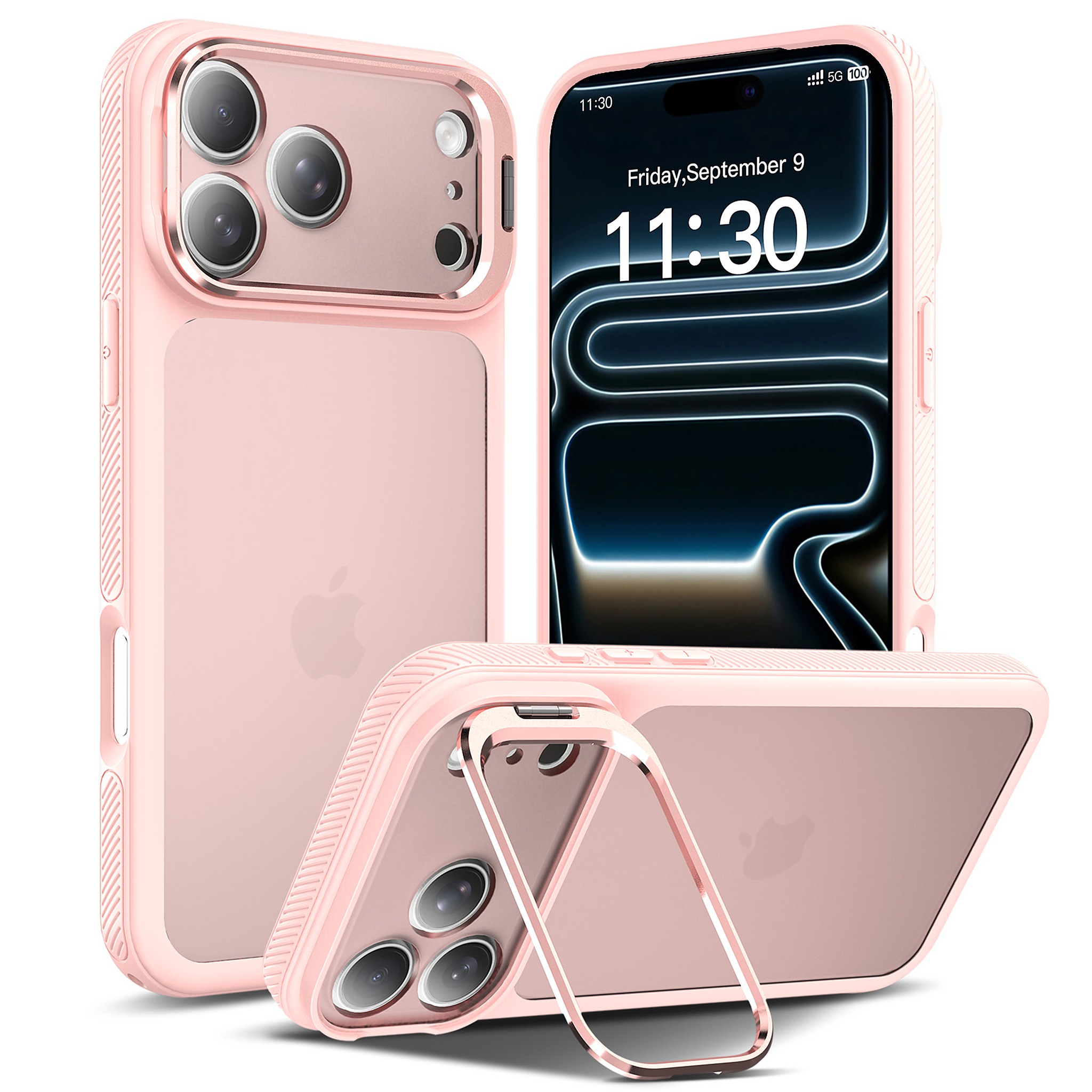 SendaFit Precise-Cutout Camera Stand Case for iPhone 18 Pro Max (Fits iPhone 17 Pro Max) - Light Pink