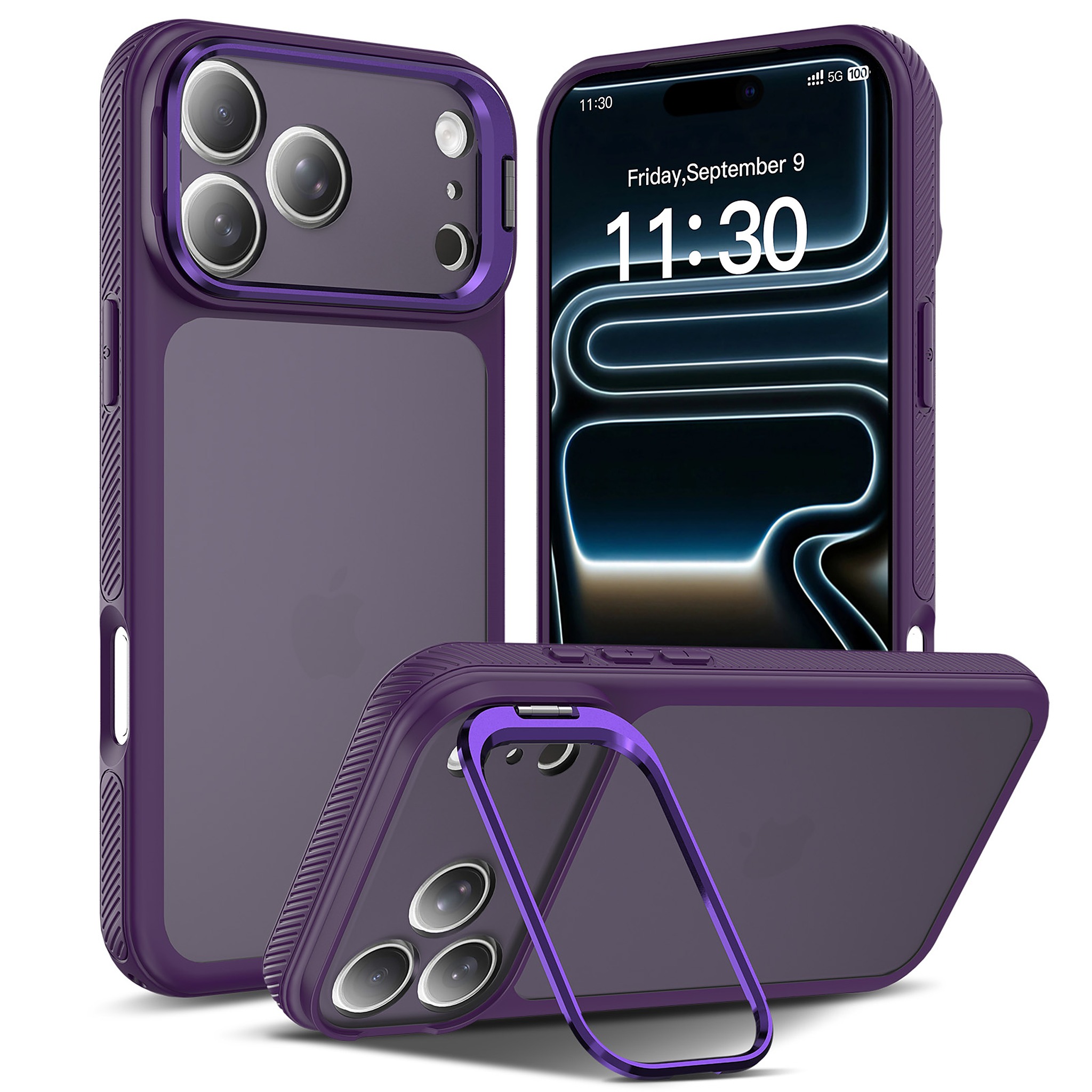 SendaFit Precise-Cutout Camera Stand Case for iPhone 18 Pro Max (Fits iPhone 17 Pro Max) - Deep Purple