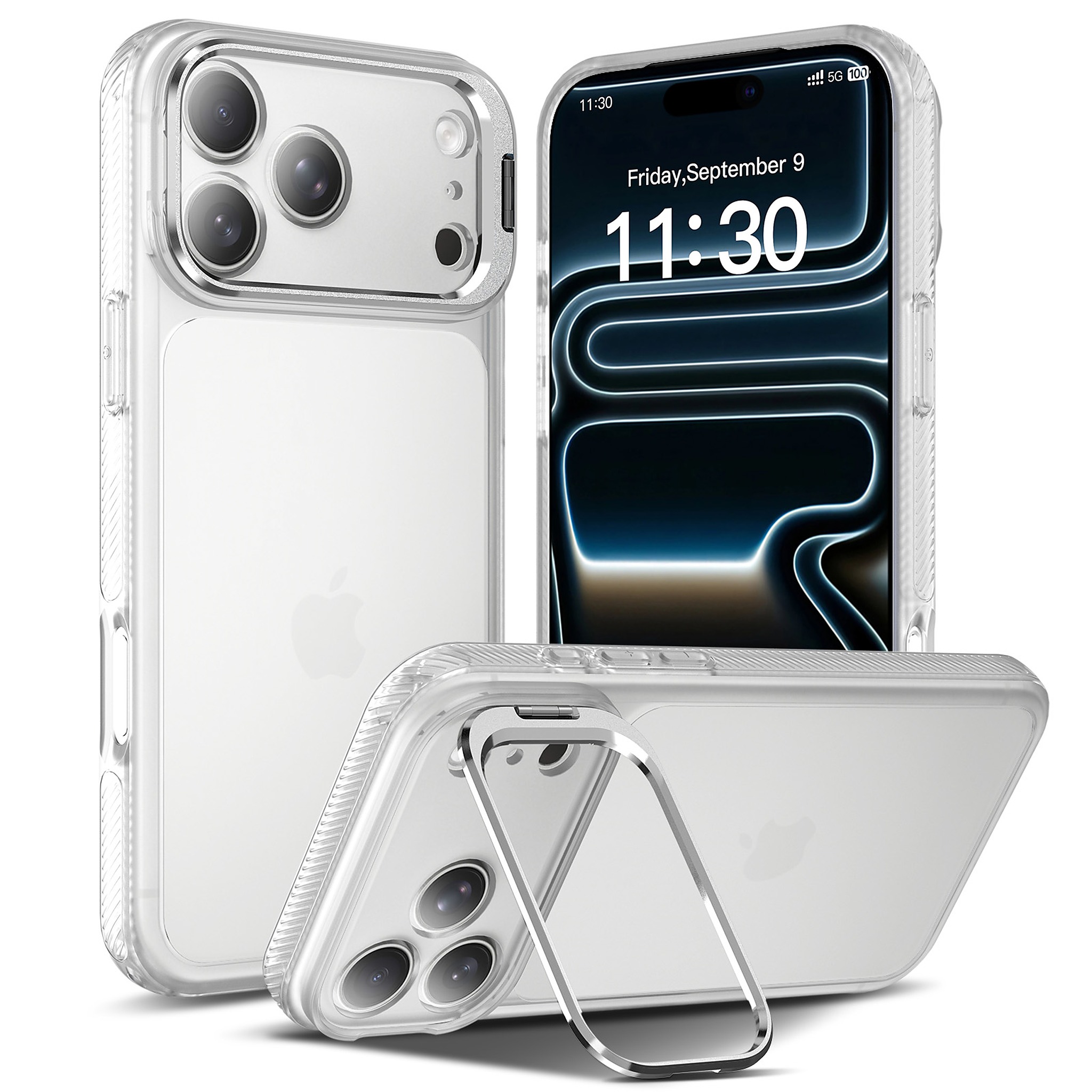 SendaFit Precise-Cutout Camera Stand Case for iPhone 18 Pro Max (Fits iPhone 17 Pro Max) - Frosted Clear