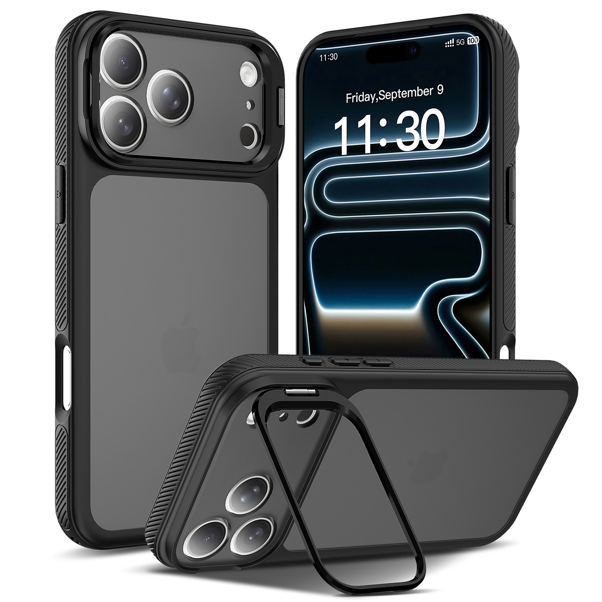 SendaFit Precise-Cutout Camera Stand Case for iPhone 18 Pro Max (Fits iPhone 17 Pro Max) - Black