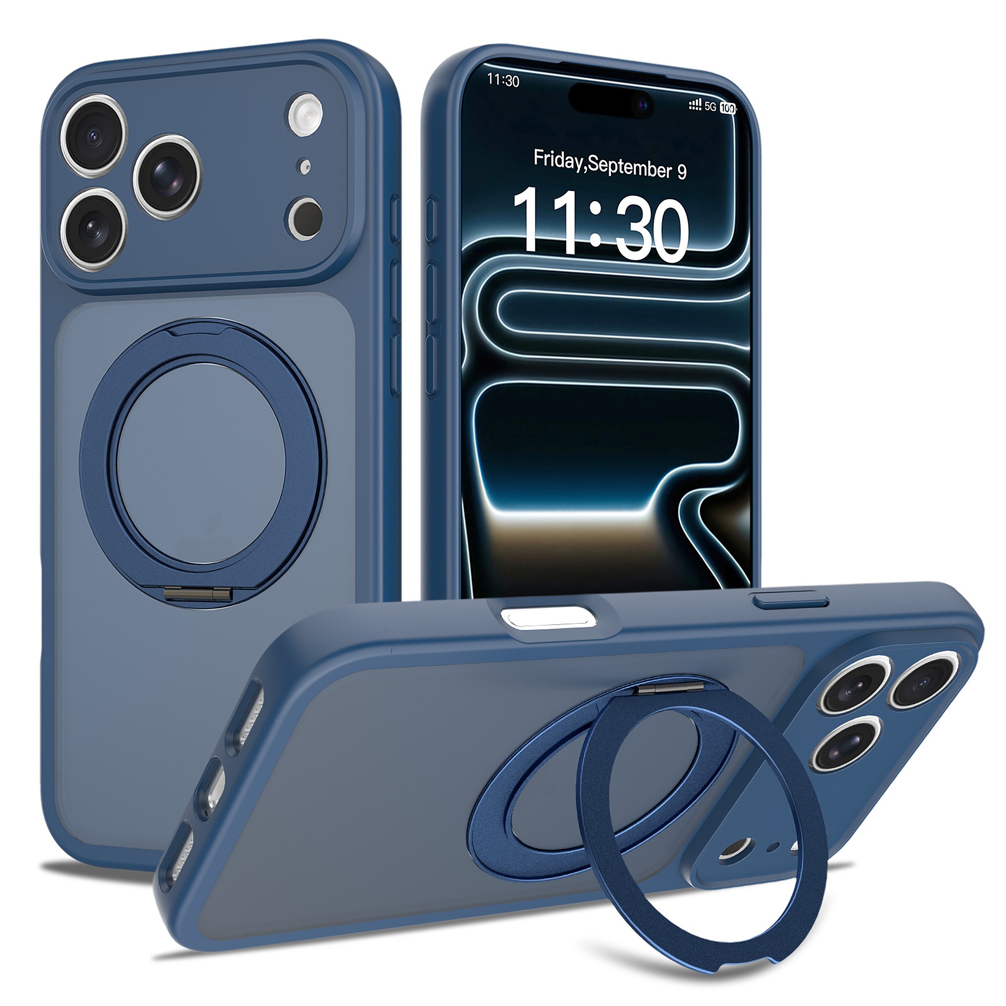 SendaFit Precise-Cutout Matte Skin-Feel 360° Stand Case for iPhone 18 Pro Max (Fits iPhone 17 Pro Max) - Royal Blue
