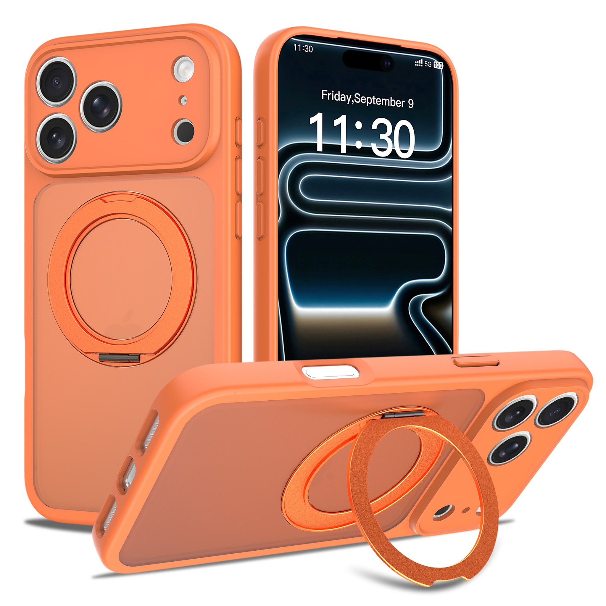 SendaFit Precise-Cutout Matte Skin-Feel 360° Stand Case for iPhone 18 Pro Max (Fits iPhone 17 Pro Max) - Orange