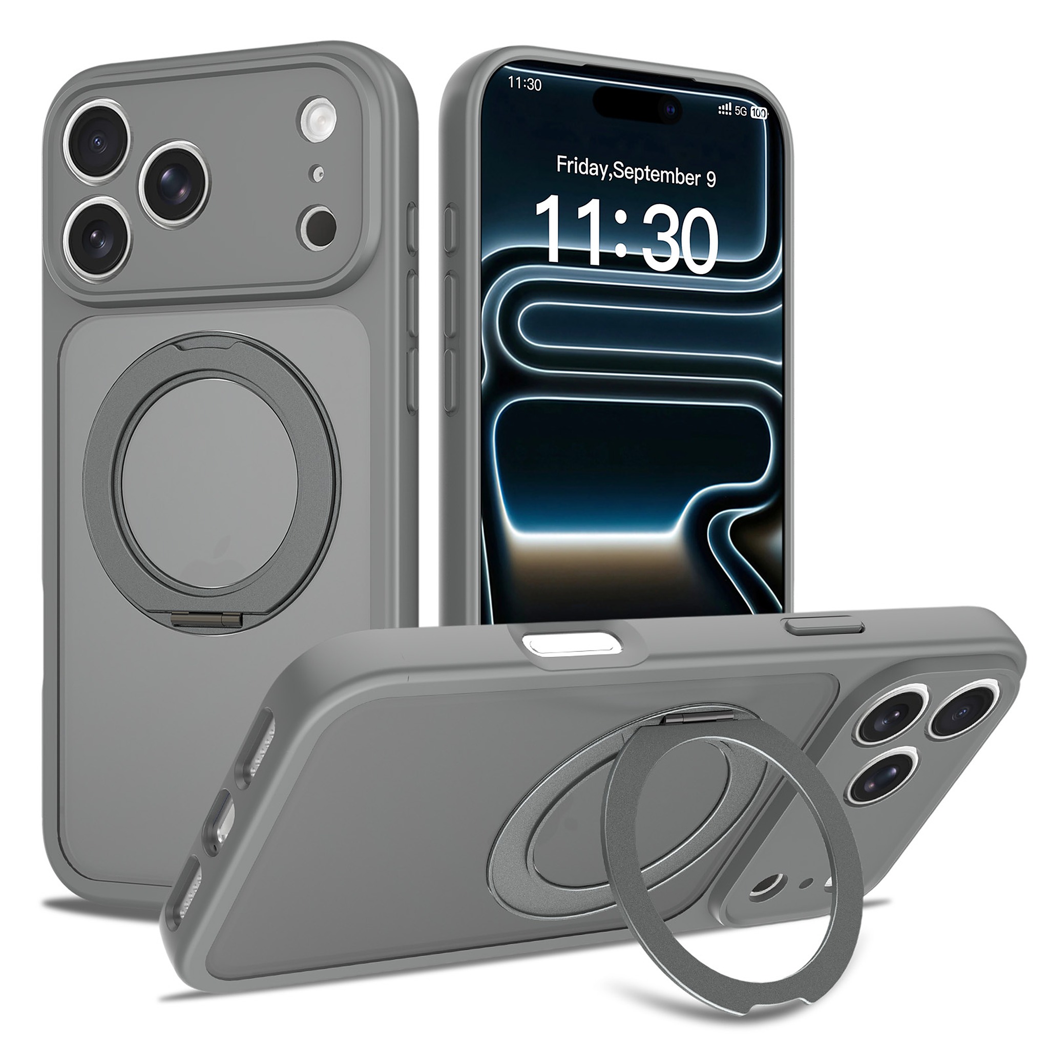 SendaFit Precise-Cutout Matte Skin-Feel 360° Stand Case for iPhone 18 Pro Max (Fits iPhone 17 Pro Max) - Dark Gray
