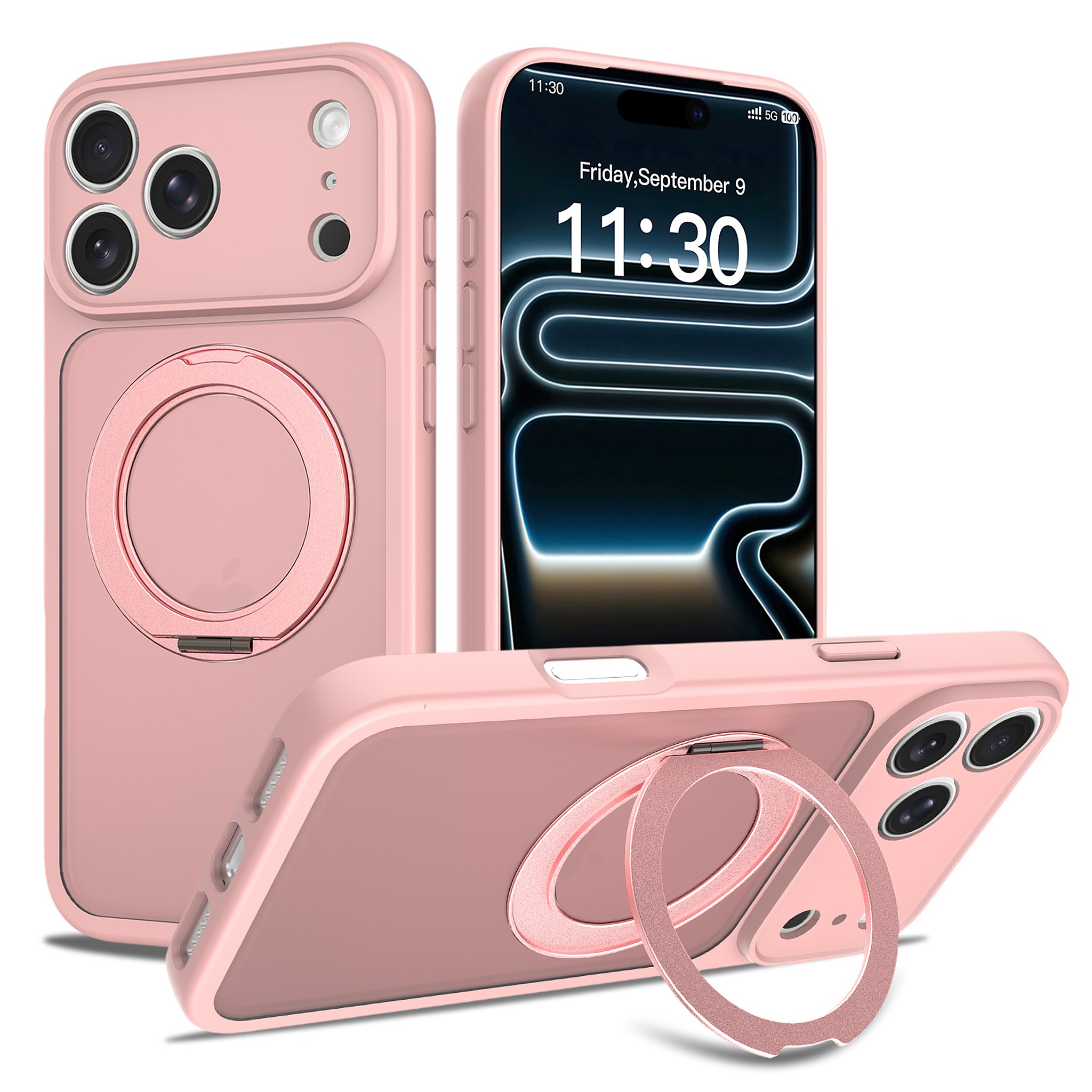 SendaFit Precise-Cutout Matte Skin-Feel 360° Stand Case for iPhone 18 Pro Max (Fits iPhone 17 Pro Max) - Pink