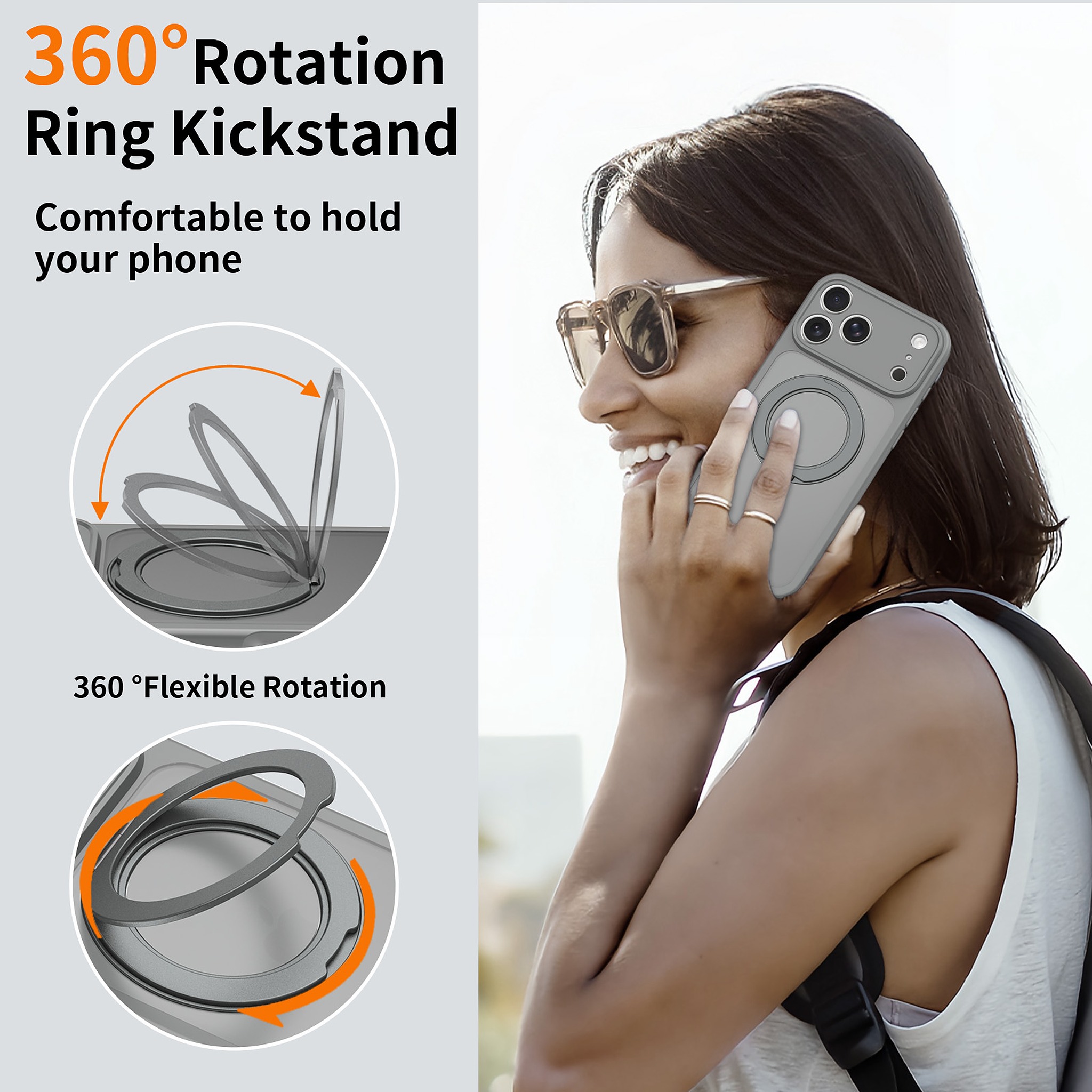 SendaFit Precise-Cutout Matte Skin-Feel 360° Stand Case for iPhone 18 Pro Max (Fits iPhone 17 Pro Max) detail 12