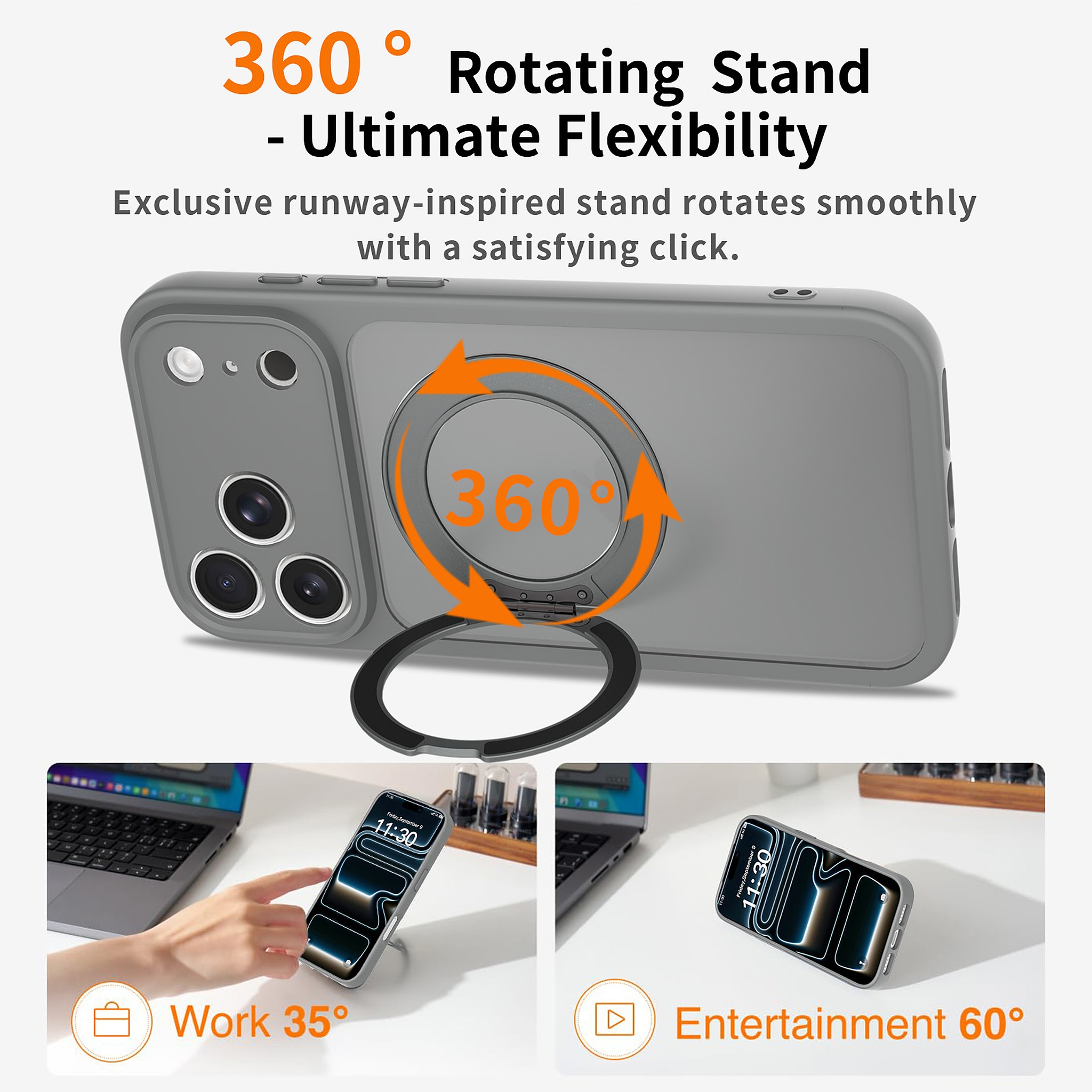 SendaFit Precise-Cutout Matte Skin-Feel 360° Stand Case for iPhone 18 Pro Max (Fits iPhone 17 Pro Max) detail 13
