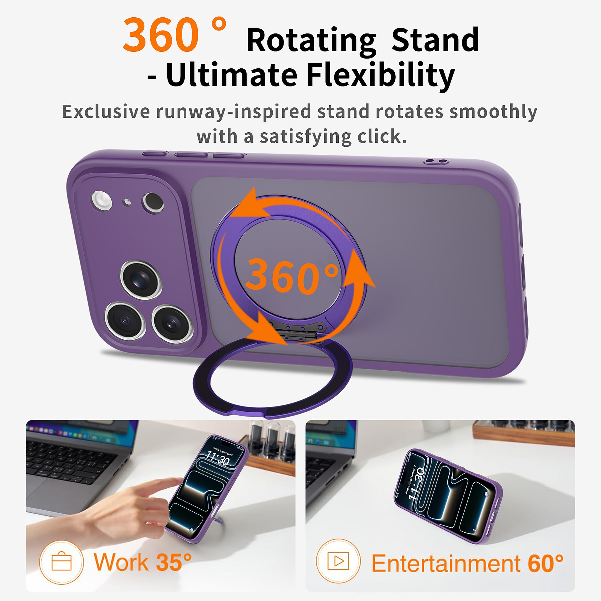 SendaFit Precise-Cutout Matte Skin-Feel 360° Stand Case for iPhone 18 Pro Max (Fits iPhone 17 Pro Max) detail 18